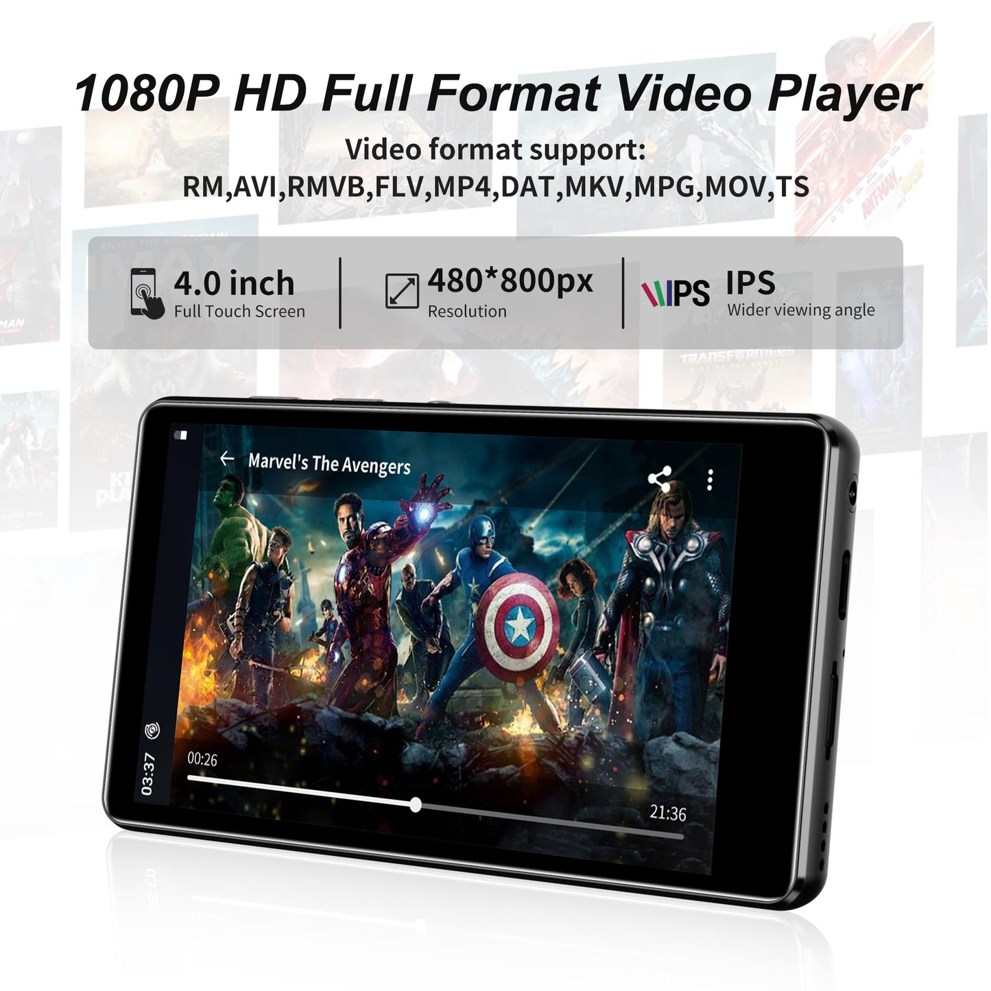 80GB MP3 Player with Bluetooth and WiFi, SWOFY Music Player with Spotify,Pandora,Amazon Music, M503Pro 4.0-inch Touch Screen Android MP4 MP3 Player for Kids with Libby,Audible,Spotify Kids,FM Radio