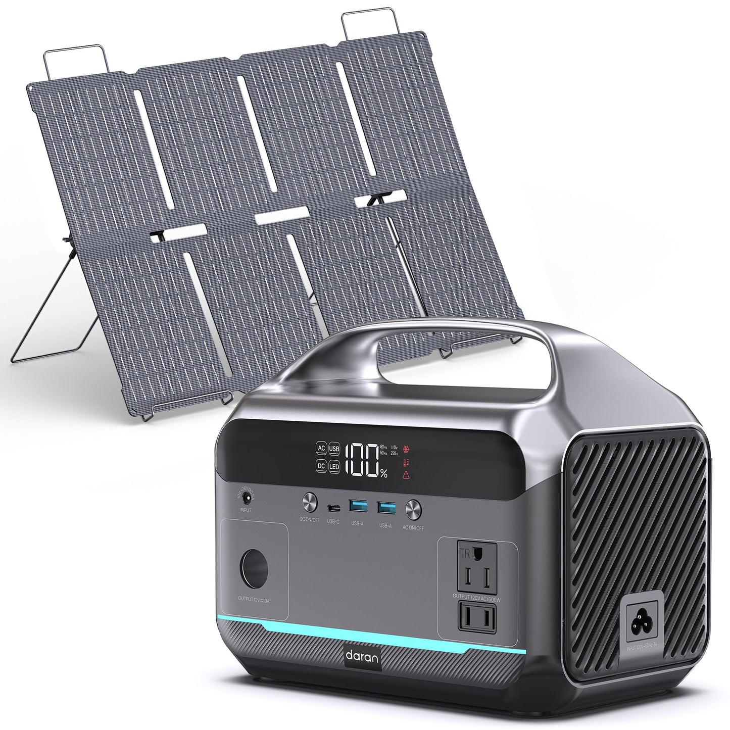 Portable Power Station with 80W Solar Panel, 288Wh LiFePO4 Battery 600W Power Bank with AC Outlet 110V/1200W Surge, Solar Generator 1.7H Fast Charging for Camping, Hurricane Emergency,RV,Home Use
