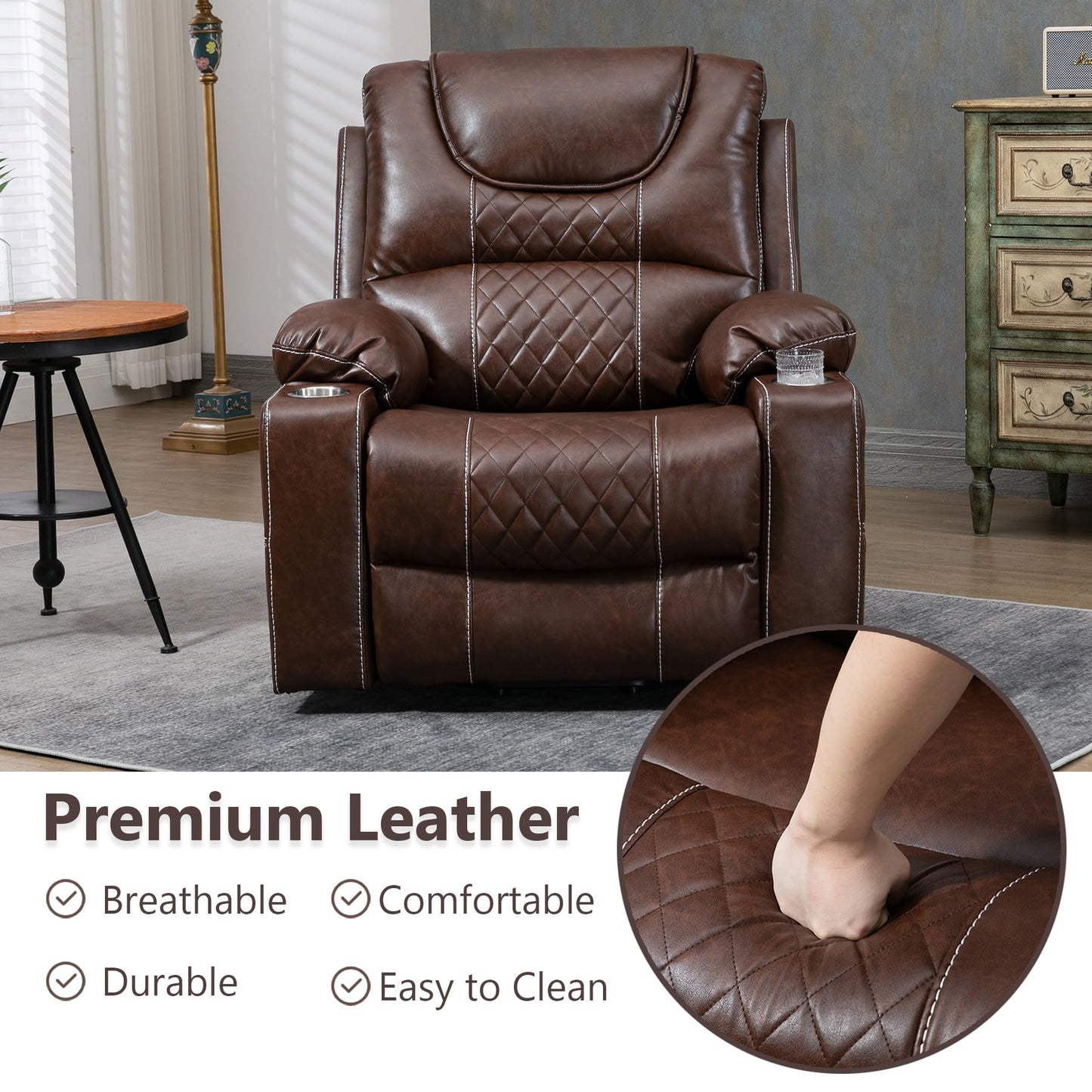 RHHVVR Oversized Power Lift Recliner Chair 400 LBS for Big and Tall Elderly, 26" Extra Wide Zero Gravity Electirc Recliner Chair with Massage and Heating, Leather Home Theater Seat, Brown