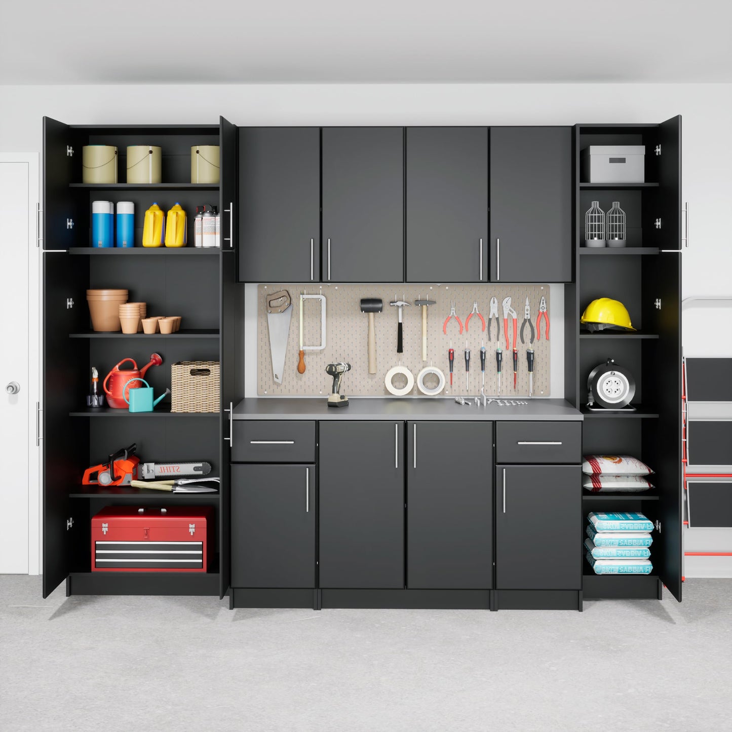 Prepac Elite 32” 2-Door Storage Cabinet, Wall Mounted Laundry, Kitchen & Garage Storage Cabinet with Adjustable Shelf, 32”W x 24”H x 16”D, Black