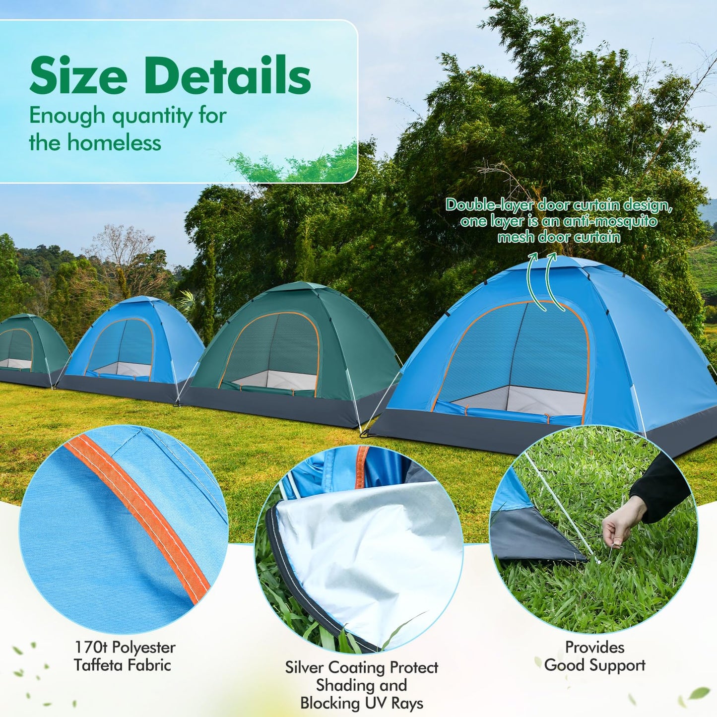 Woanger 10 Pack 10/16 Pack Bulk 2 Person Camping Tents for Homeless Lightweight Tent with Rain Fly and Carrying Bag Waterproof Windproof Setup Pop Up for Camping Backpacking Donation (Blue Green)
