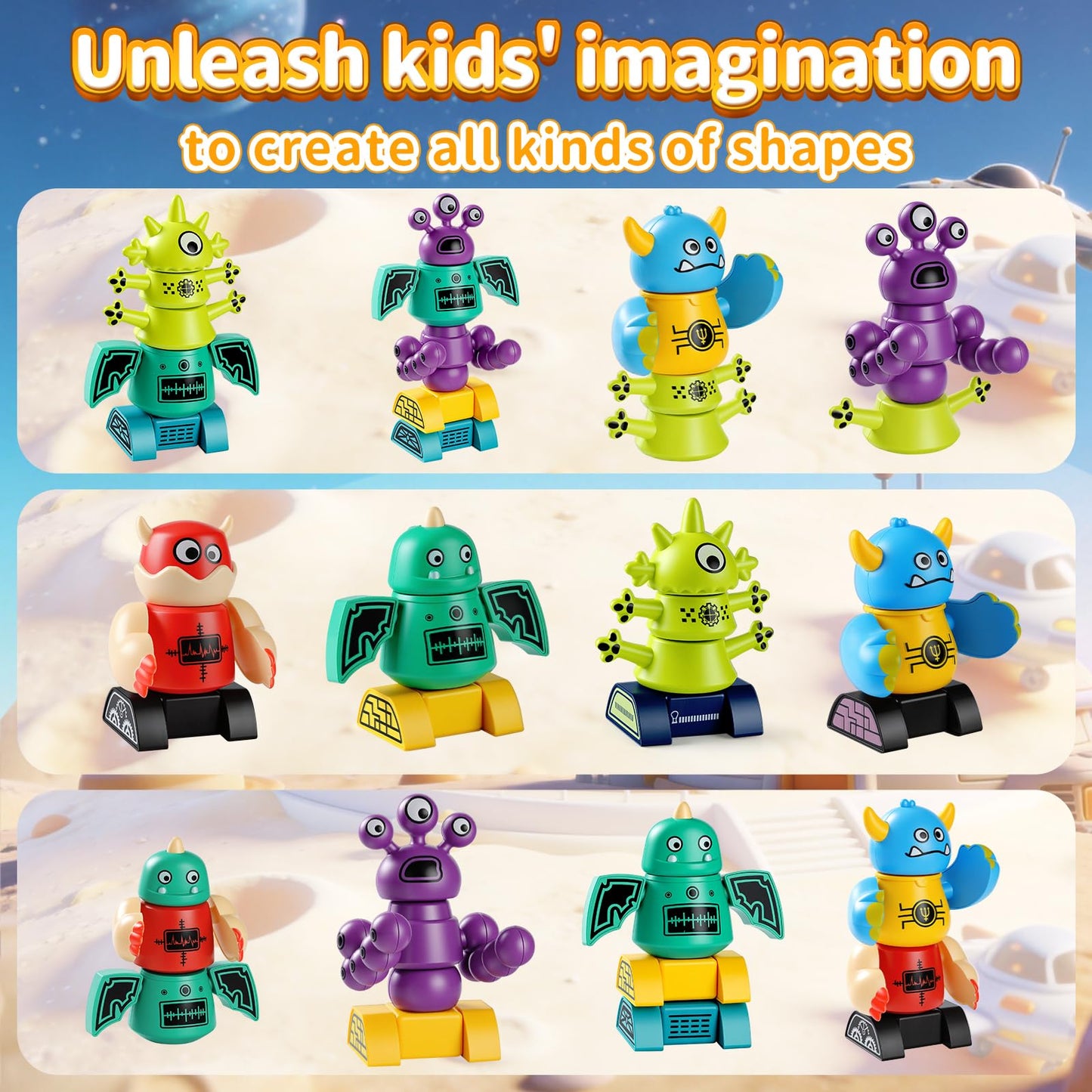 Haoshoon Magnetic Robot Building Toys for Kids 3-8, STEM Magnetic Monster Set, DIY Stacking Robots with Storage Box, Ideal Birthday for Boys Girls Age 3 4 5 6 7 8