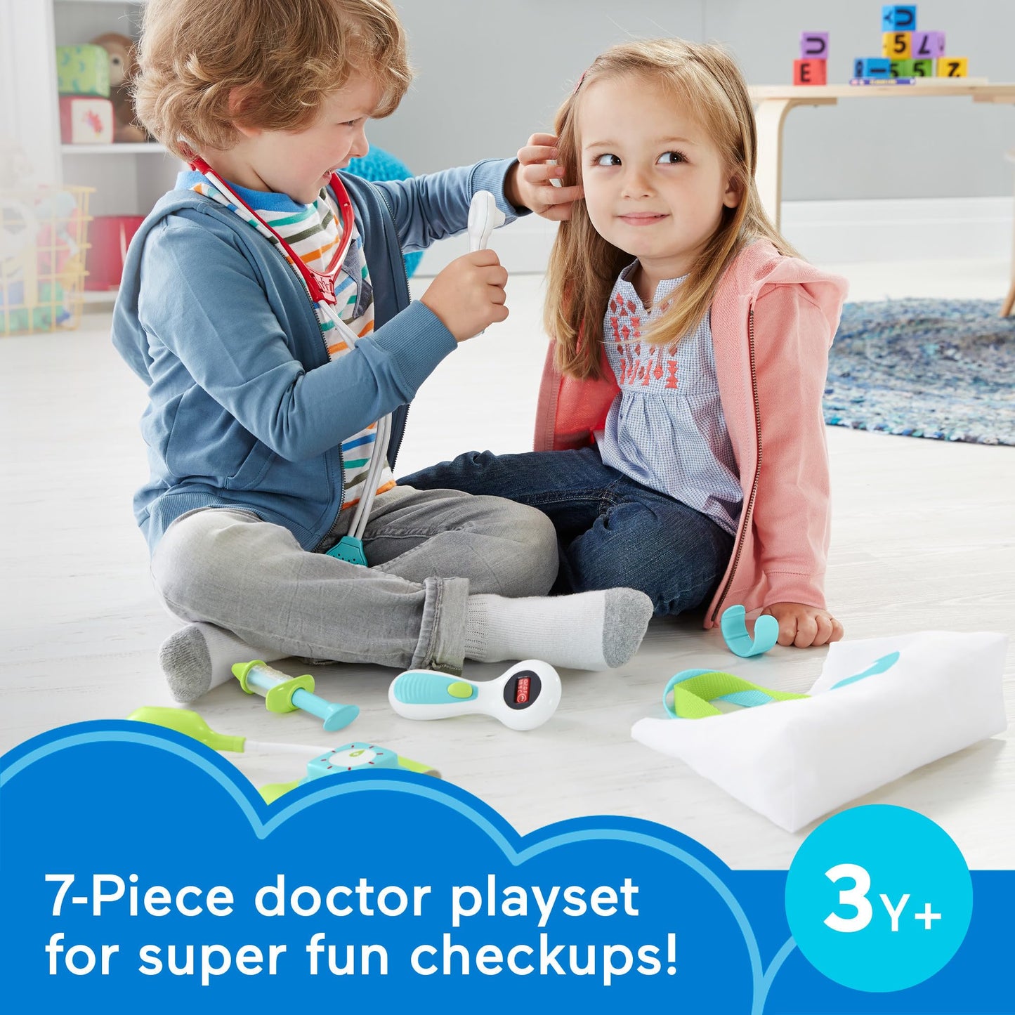 Fisher-Price Doctor Playset Medical Kit 7-Piece Toy for Dress Up and Preschool Pretend Play Ages 3+ Years