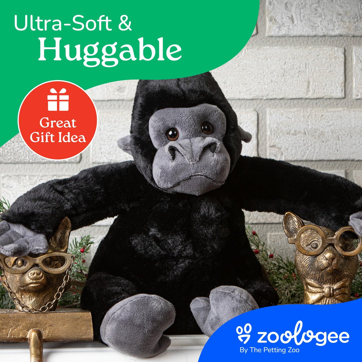The Petting Zoo Gorilla Stuffed Animal, Gifts for Kids, Wild Onez Zoo Animals, Gorilla Plush Toy 12 inches