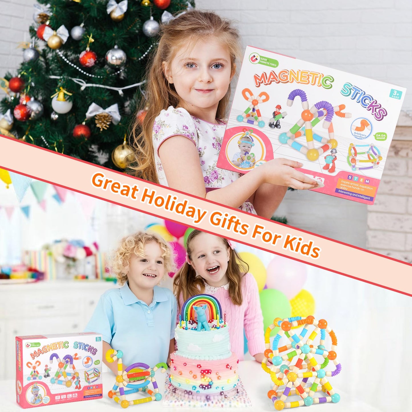 58PCS Extendable Magnetic Building Sticks, STEM Educational Montessori Toys for Toddlers 3-5 - Magnet Blocks for Child age 4-7, Sensory Balls and Rods set for Kids Holiday Birthday Gift for Boys Girls