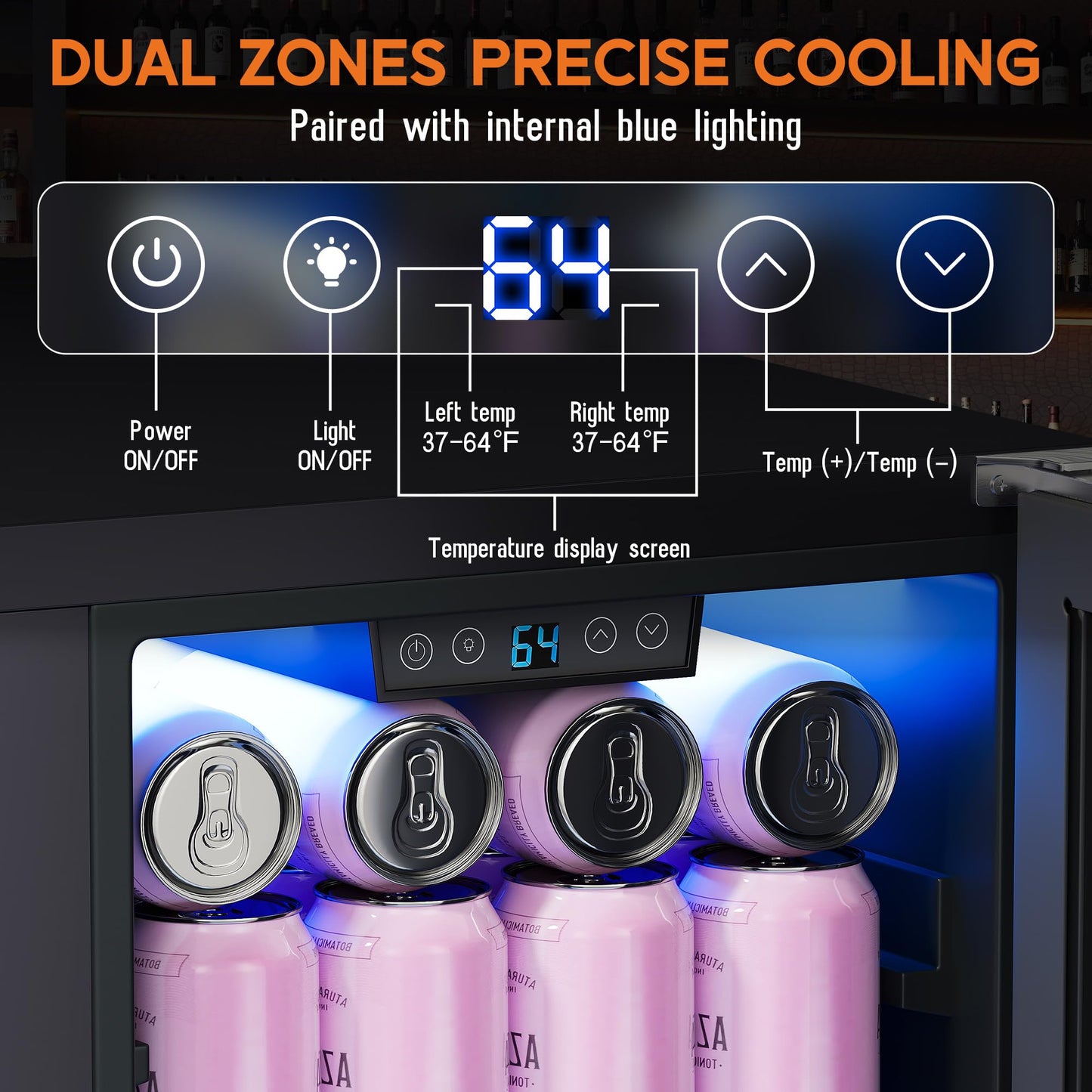 Albott 30 Inch Wine and Beverage Refrigerator, 37–64℉ Dual Zone Wine Cooler with Digital Temperature Control, Built-in or Freestanding for Home or Bar, Holds 33 Bottles 100 Cans Beer, Soda, Champagne