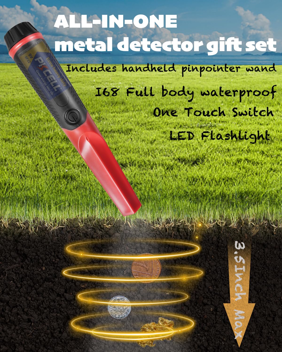 PRO-Z60 Metal Detector for Adults with Pin Pointer,16" Detection Depth Professional Metal Detector Kit High Frequency 19.23kHz Gold Detector with Ground Balance,Double-D Waterproof Coil for Beach