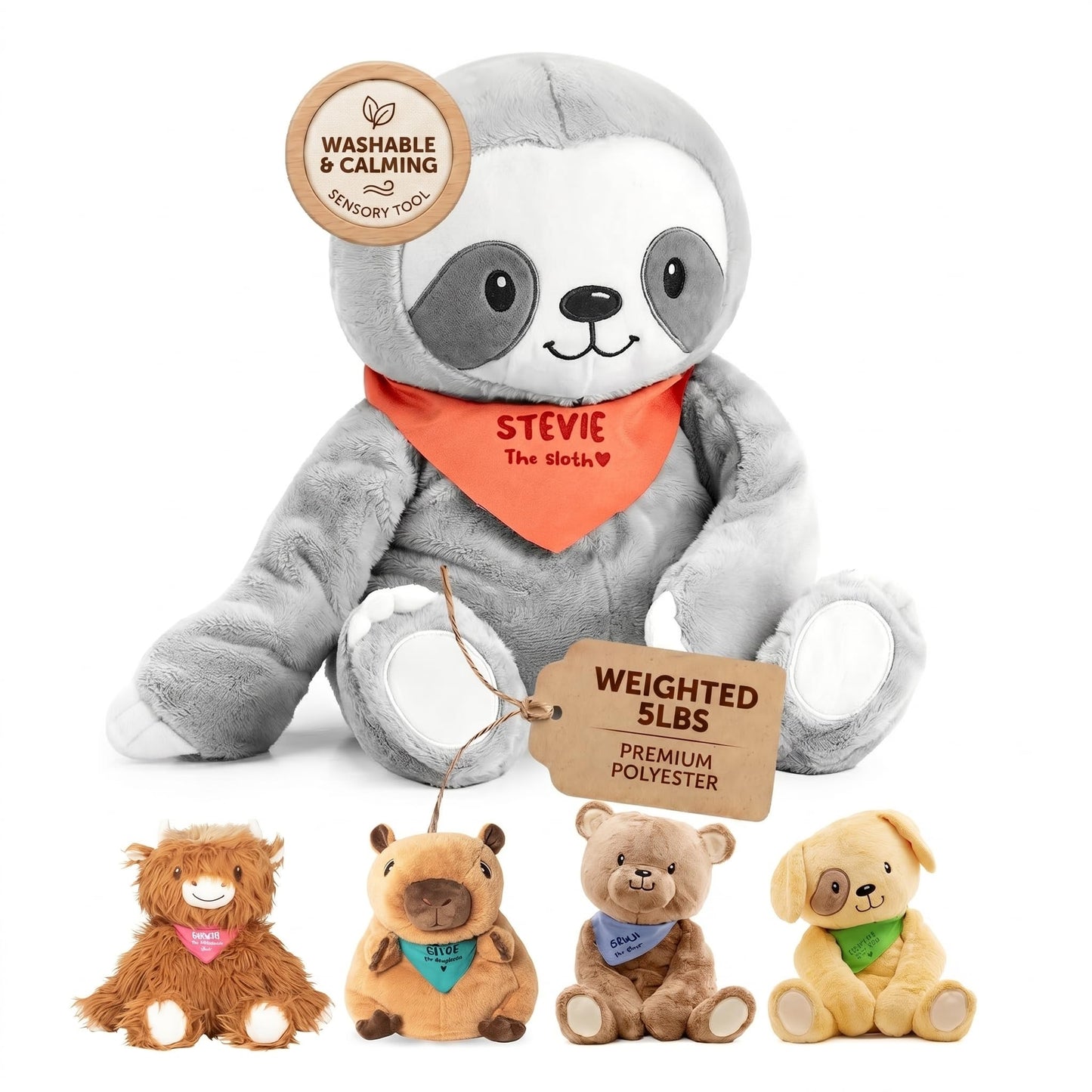Lilly's Love Weighted Stuffed Animals for Adults & Kids — 5lb Calming Sloth Plush for Anxiety, ADHD & Sensory | Machine Washable Weighted Stuffed Animal w/Removable Insert | Stevie The Sloth