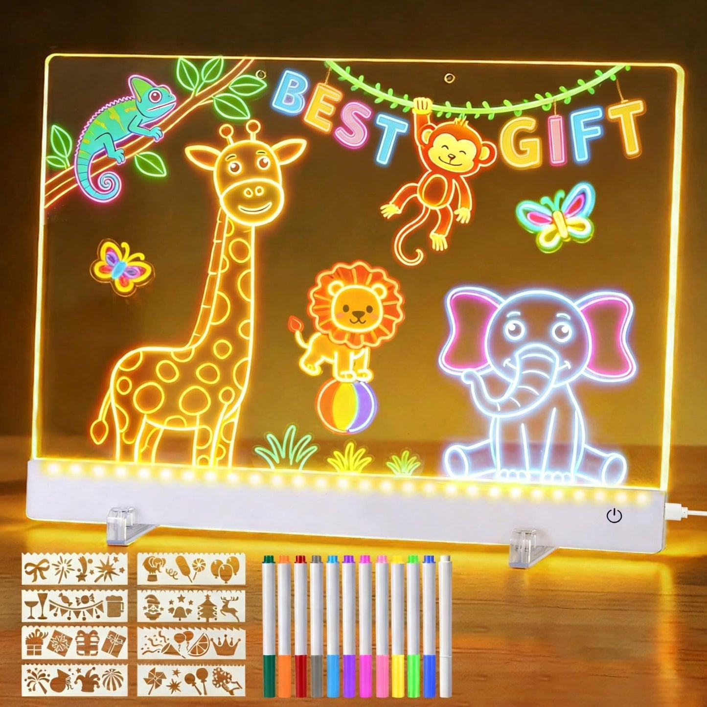Led Drawing Board for Kids, 16.5IN Light Up Writing Tablet, Doodle Glow Dry Erase Drawing Pad with 11 Light Effects, Birthday Kindergarten Graduation Gifts for Kids Girls Teens, Stencils & 12 Markers