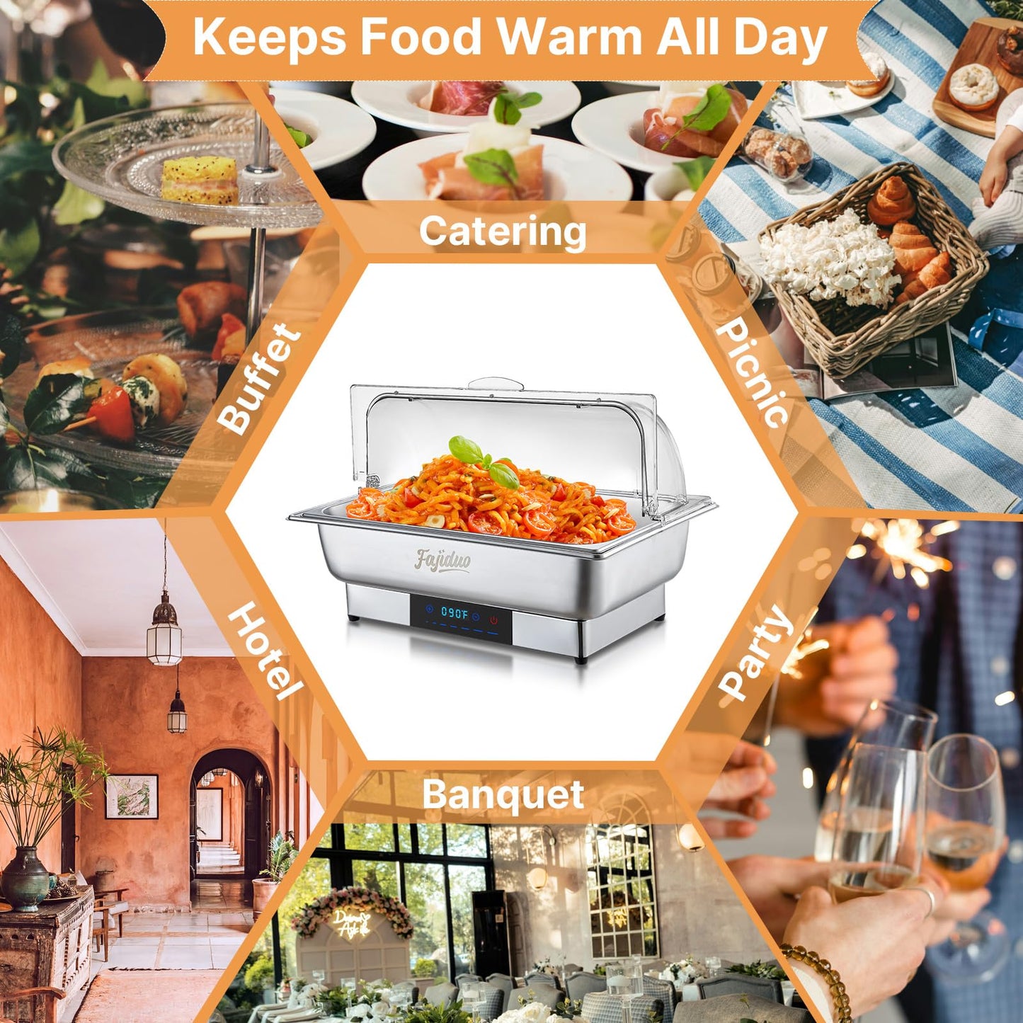 Electric Chafing Dish, 9QT Buffet Servers and Warmers, Stainless Steel Chaffing Dishes with Temperature Control Display, Commercial Food Warmers for for Parties, Catering, Buffets