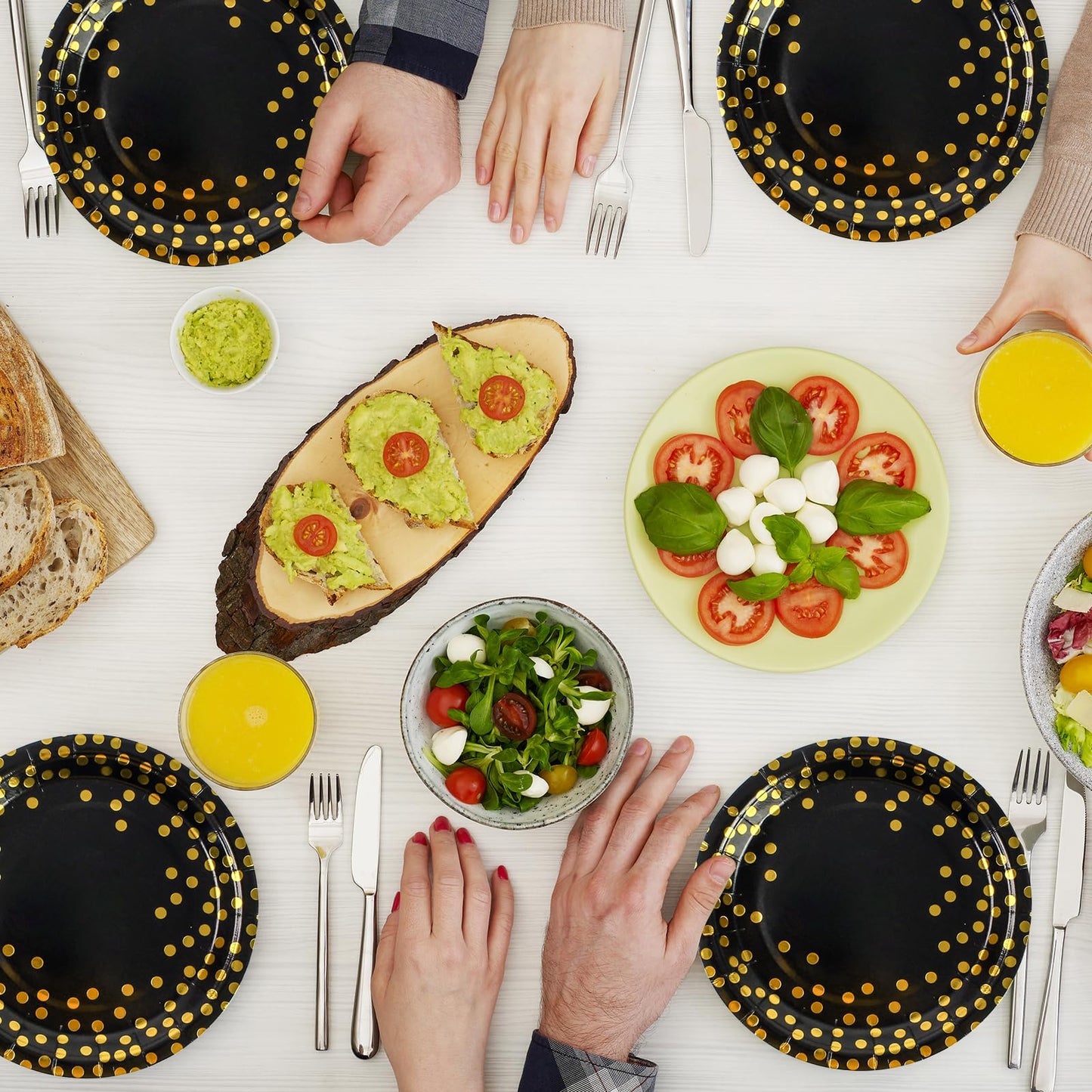 150PCS Paper Plates and Napkins Set - Black and Gold Dot Disposable Party Dinnerware Includes Paper Plates, Napkins, Forks Decorations for Birthdays, Graduations, Weddings and Holidays, Serves 50