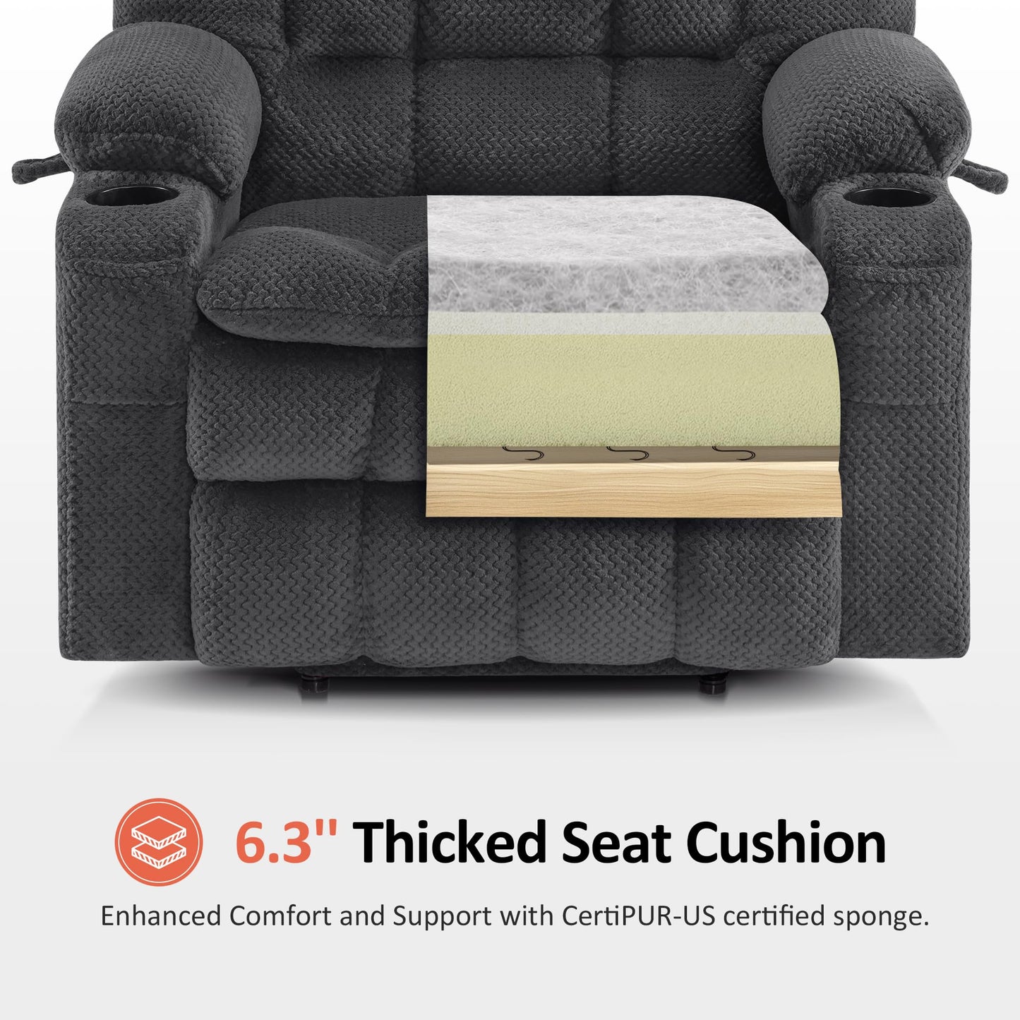 MCombo Dual Motor Power Lift Recliner Chair for Elderly, Lay Flat Lift Chair with Heat and Massage, Extra Wide Lift Recliner for Big People, Cup Holders, Fabric R7897 (Dark Gray, Medium-Wide)