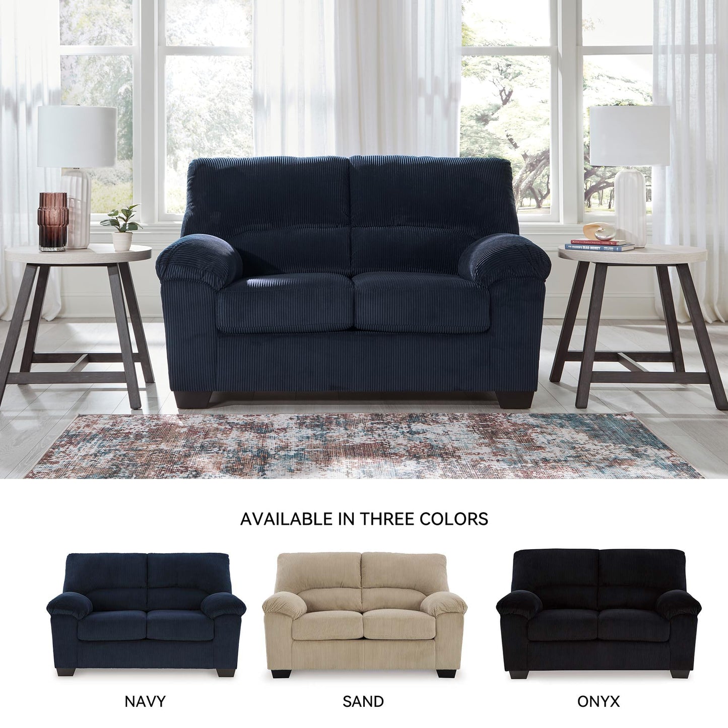Signature Design by Ashley SimpleJoy Contemporary Loveseat for Living Room, Blue
