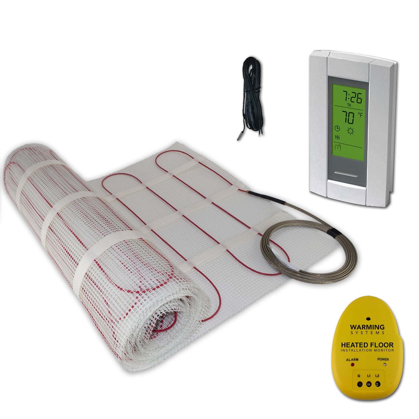 Warming Systems - 40 Sqft 120V Electric Radiant Floor Heating Mat – Includes Heating Mat, Programmable Thermostat, Thermostat Floor Sensor, Installation Monitor and Under Tile Heater