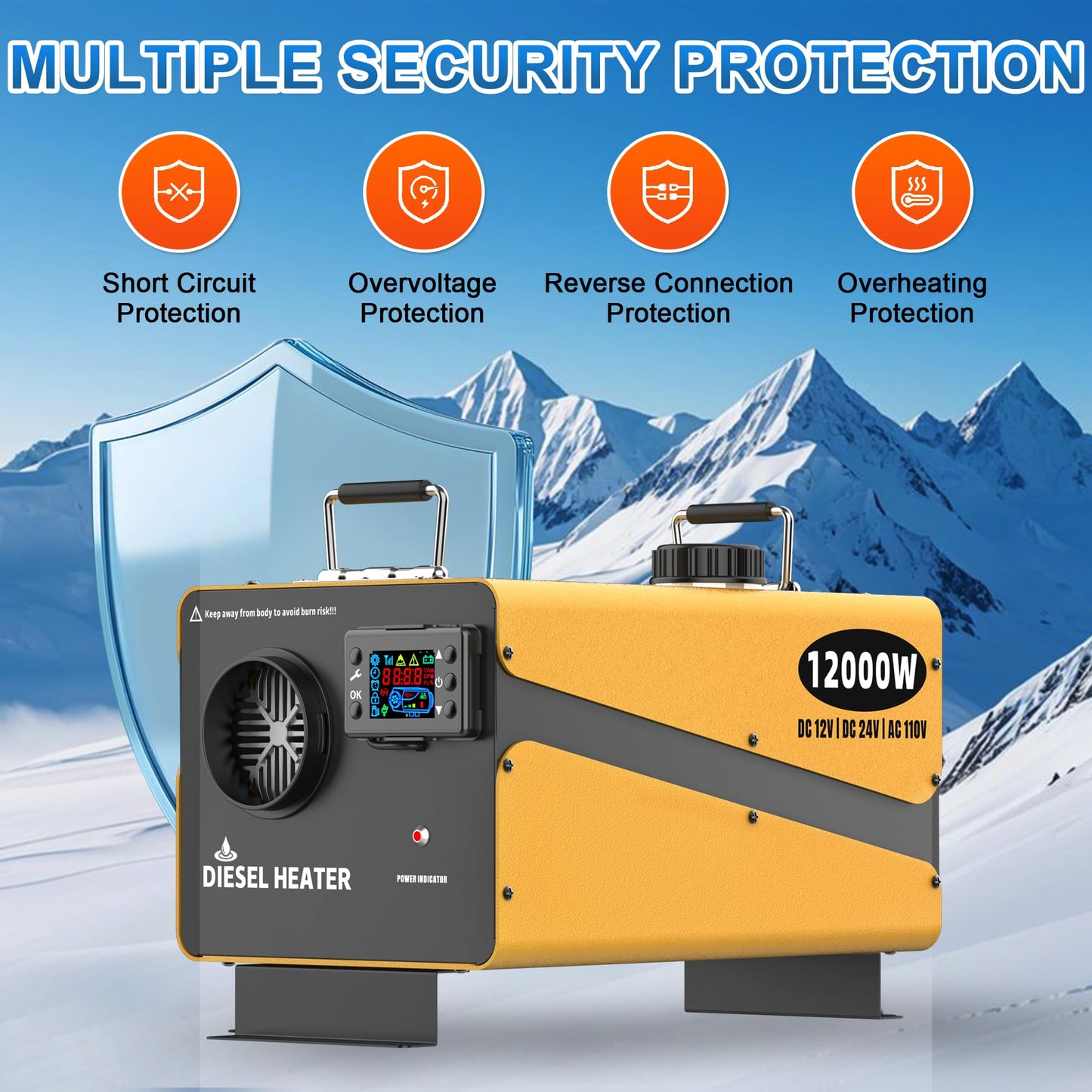 12000W Diesel Heater, 12V/24V & 110V All-in-One Diesel Air Heater, Rapid Heating Design for Motorhomes, Vans, Trucks, Yachts, Workshops and Camping Tents - Low Noise Heatr Equipment
