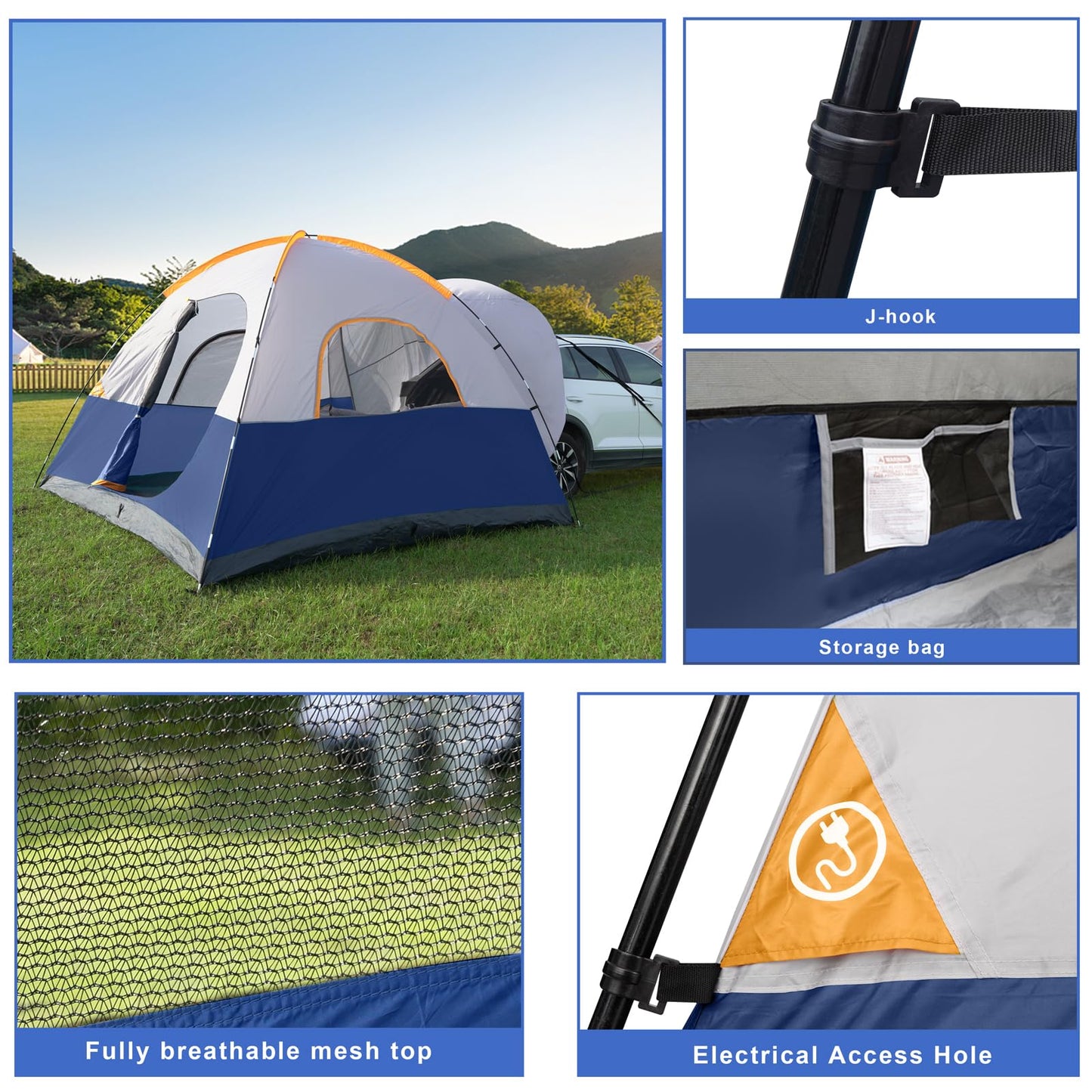 UNP SUV Dome Tent for Camping, Outdoor 6 Person Car Camping Tent, Easy Set Up SUV Tailgate Tent with Rainfly 10' x 10' Vehicle Camping Tent
