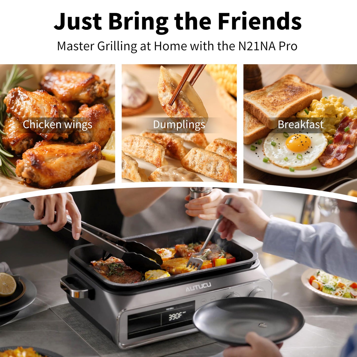 N21NA Pro Slow Cooker 10 Quart, 8-in-1 Programmable PFOA-Free Ceramic Coated Multi-Cooker with Grill Pan, Steaming Plate (Includes Silicone Spoon & Tongs)