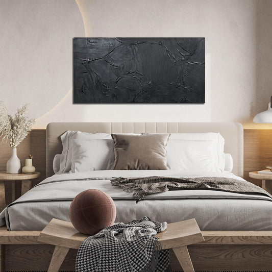 HUBOSKN Abstract Hand Painted Wall Art for Living Room - Minimalist Art Wall Decor for Office - Black Painting Wall Art for Bedroom Size 20" x 40"