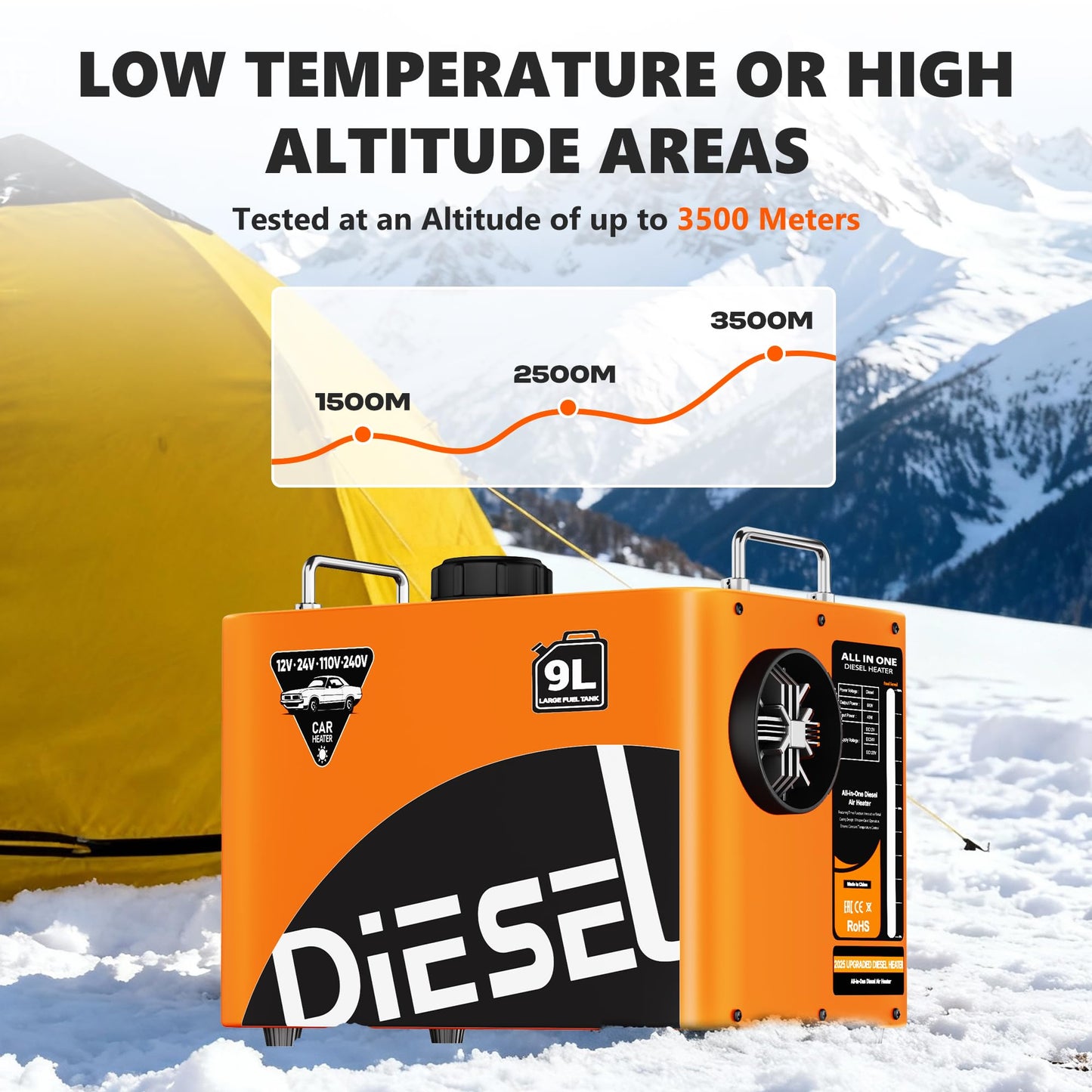 SILVEL Diesel Heater 8KW 110V/12V/24V, All-in-One 9L-10L Portable Diesel Air Heater with LCD Screen, Remote Control, Suitable for Car, Camper, RV, Truck, Home, Garage, Shop, Boat, Orange