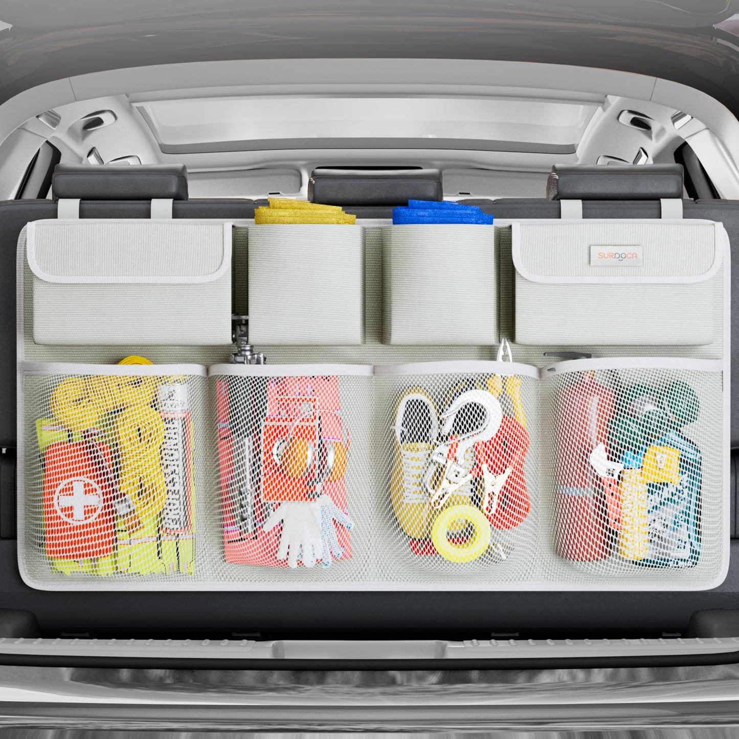 SURDOCA Hanging Trunk Organizer for SUV, [UPGRADED 7 Times] Car Organizers and Storage, Car Accessories Interior, Space Saving Expert