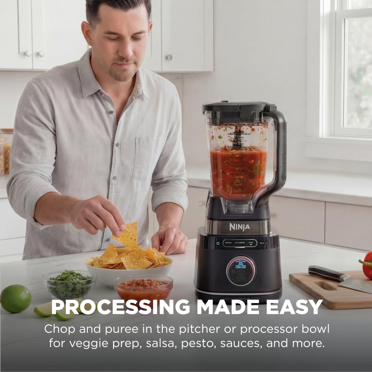 Ninja Kitchen System | All-in-One Food Processor & Blender | 8-Cup Bowl & (1) 24 oz. To-Go Cup BlendSense Tech | For Smoothies, Cookie Dough, Salsas, Cole Slaw & More | 1800 Peak Watt | Black | TB401