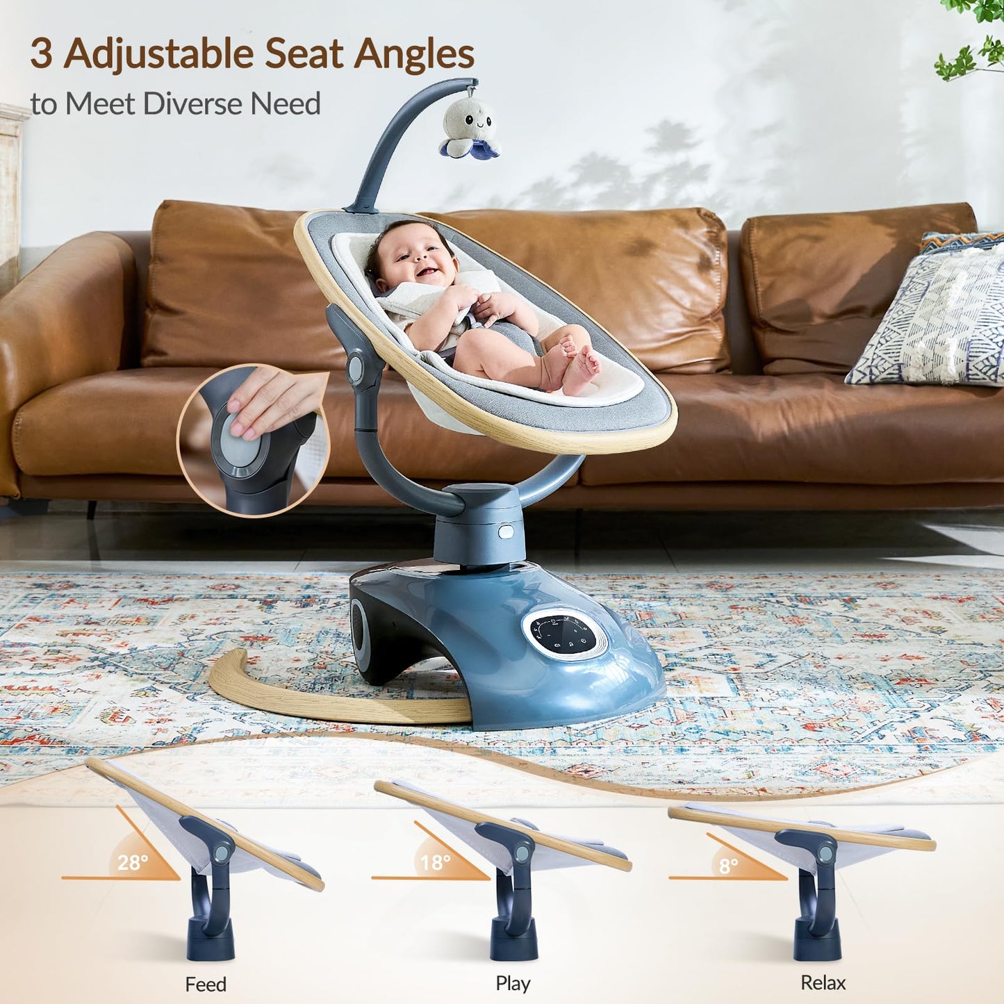 VaVaSoo Electric Baby Swing Newborn for Infants Mamroo with 5 Speeds, Multi Motion 3D Baby Rocker for Girl Boy Swingset Indoor with 13 Melodies Music, Remote Control, Dark Gray