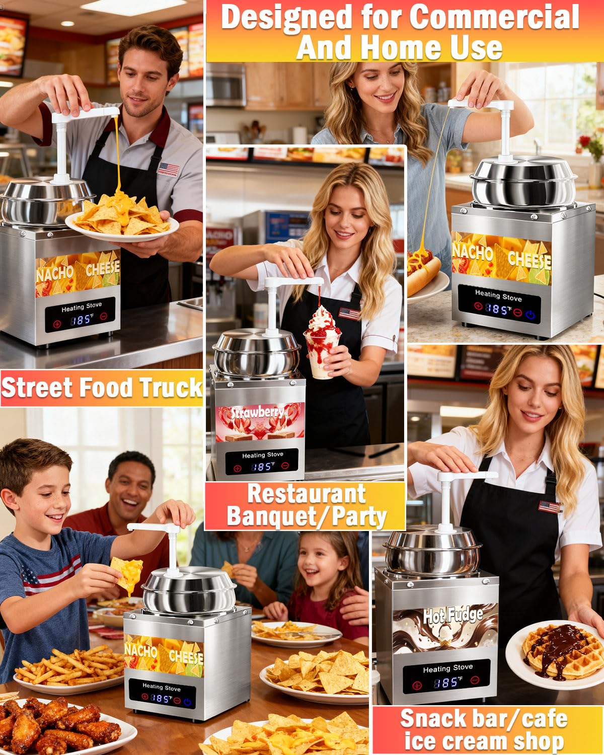 Nacho Cheese Dispenser with Pump - 7.6 QT Nacho Cheese Sauce Warmer Machine, Hot Fudge Warmer with 6-Level Temperature Adjustment, Commercial Dispenser for Syrup Hot Chili Caramel Peanut Butter