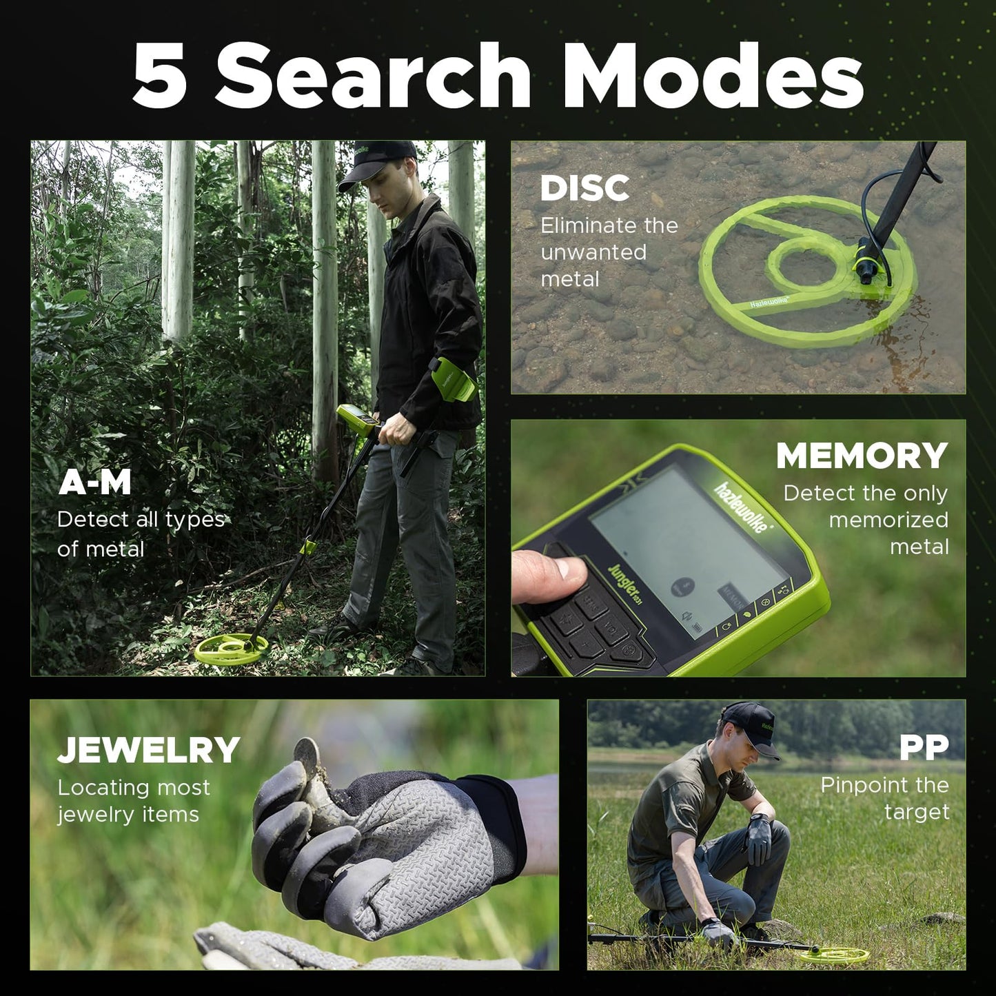 Hazlewolke Metal Detector for Adults, 5 Professional Mode with Higher Accuracy 10” Waterproof Coil for Gold Detecting