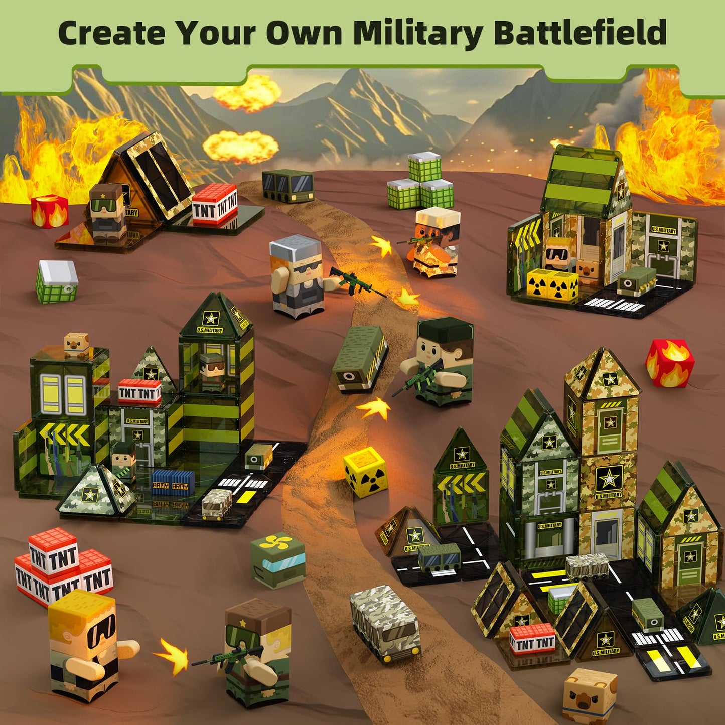 GobiDex 100PCS Magnetic Building Blocks Army Toys, STEM Military Magnetic Tiles with Army Men, Magnet Construction Toys for Toddler Kids Ages 3-5 5-7 4-8, Birthday Gifts for 3+ Year Old Boys Girls