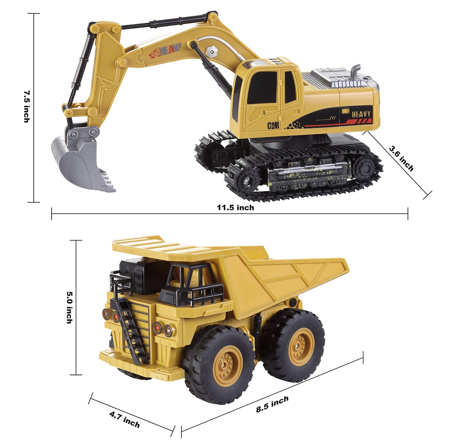 JOYIN 2 PCS Remote Control Construction Vehicle Toy Set, Friction-Powered RC Excavator & RC Dump Truck with Lights and Sounds for Imaginative Play, Birthday Gifts for Toddlers Boys Girls