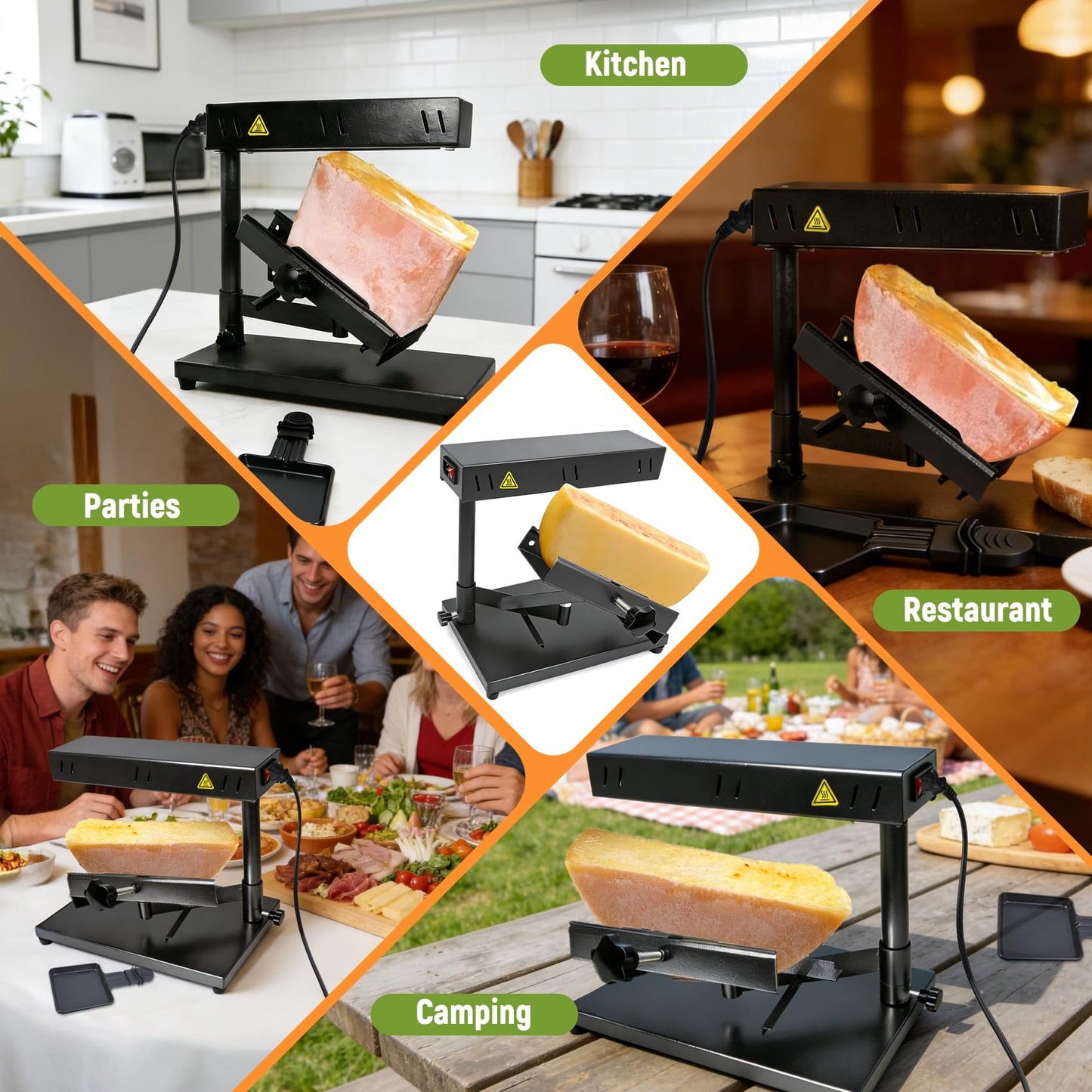 Raclette Cheese Melter Commercial Electric Cheese Machine Cheese Melting Machine Adjustable Raclette Machine For Half Cheese Wheel Sliced Cheese，With 4 cheese plates