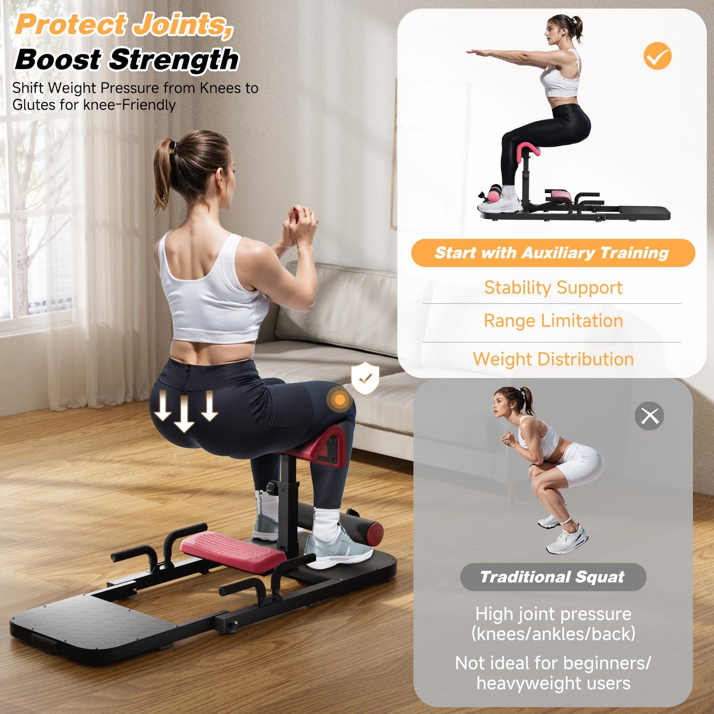 Hip Thrust Machine with High Resistance and Protectors Pad - 3D High Density Polyurethane Cushion - Premium Squat for at Home Gym-Comes with Handles to Exercise Your Arms GlutesWorkout（Black）