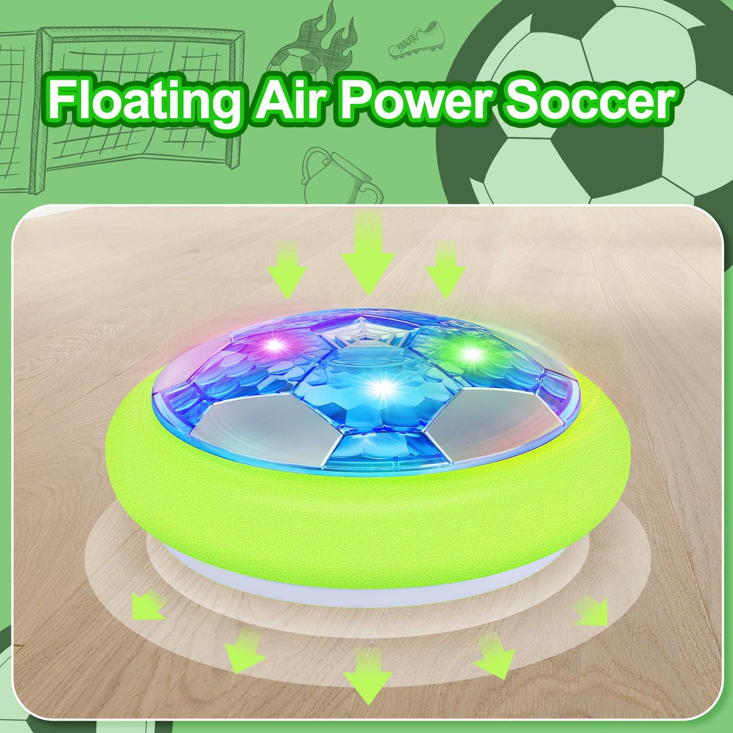 Growsland Hover Soccer Ball with 2 Goals - Rechargeable Air Floating Soccer Toy with LED Lights and Foam Bumper, Indoor Games for Kids 4-8-12, Toys Gifts for 3 4 5 6 7 8 9 Year Old Boys Girls