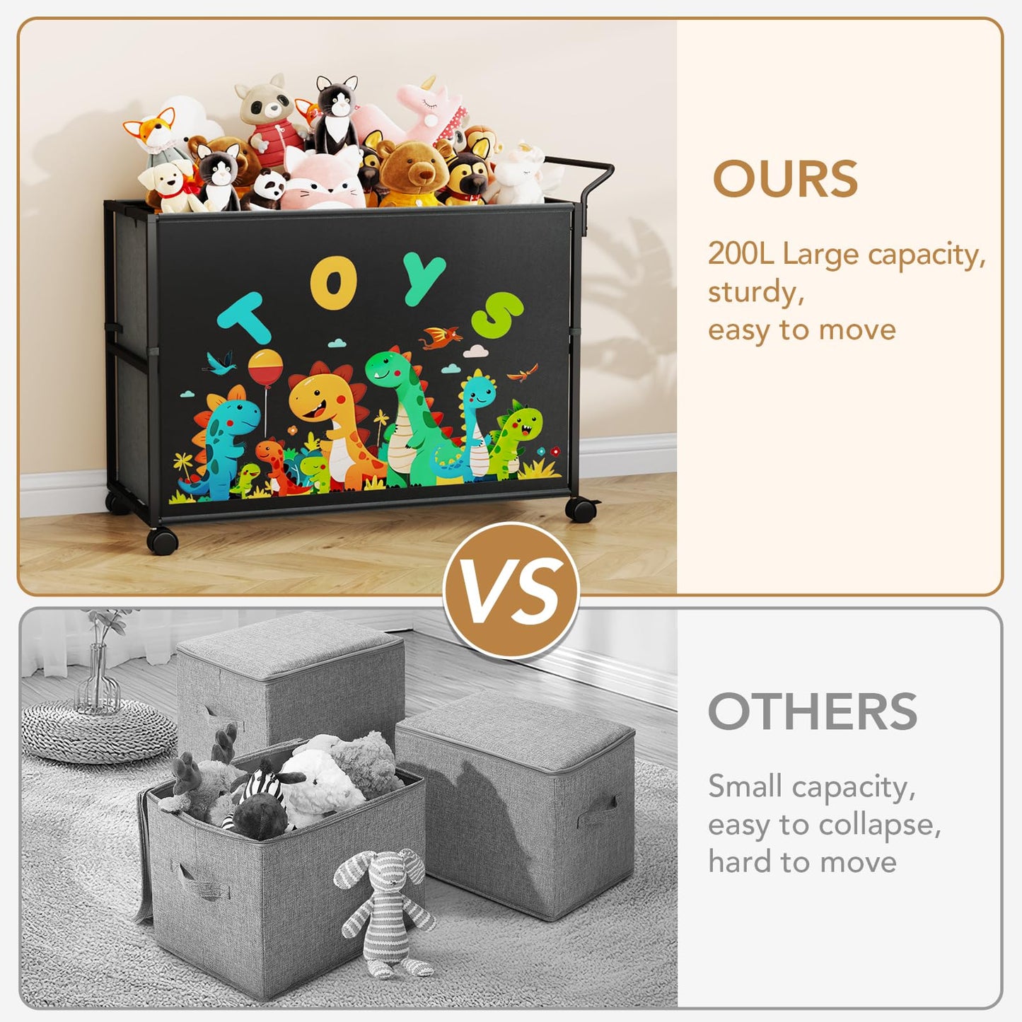 BBLIKE Toy Box for Kids - 200L Extra Large Toy Chest Storage with Wheels for Boys and Girls, Toy Organizer Bin for Stuffed Animals, Toy Basket for Bedroom, Nursery, Living Room, Playroom, Black