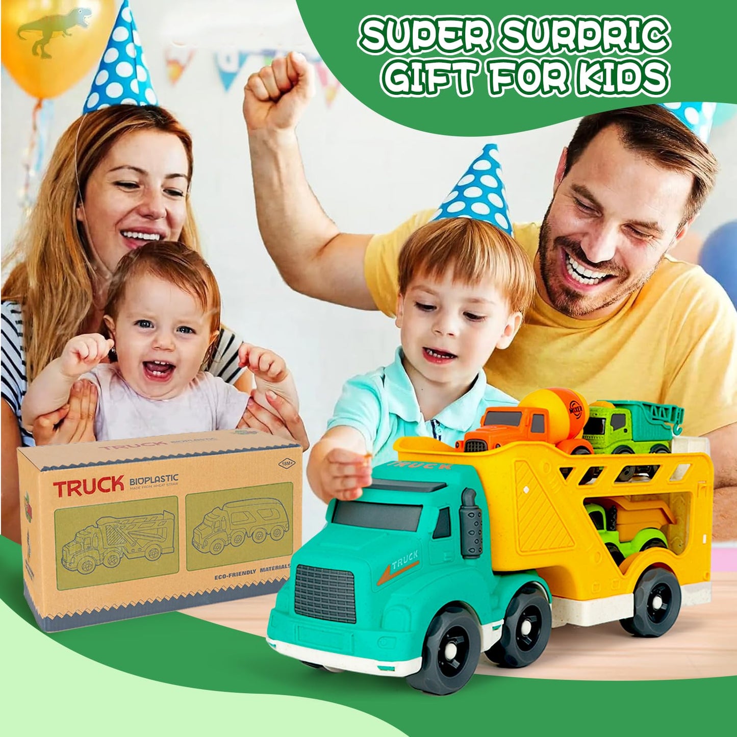 GDBAQAN Toddler Toys Trucks for 3 4 Year Old Boy, Kids Toy Cars with Dump Truck Toy, Crane, Mixer Cement, No BPA, No Phthalates, PVC, Baby Toys for Ages 3-4, Baby Boy Gifts for Birthday Christmas