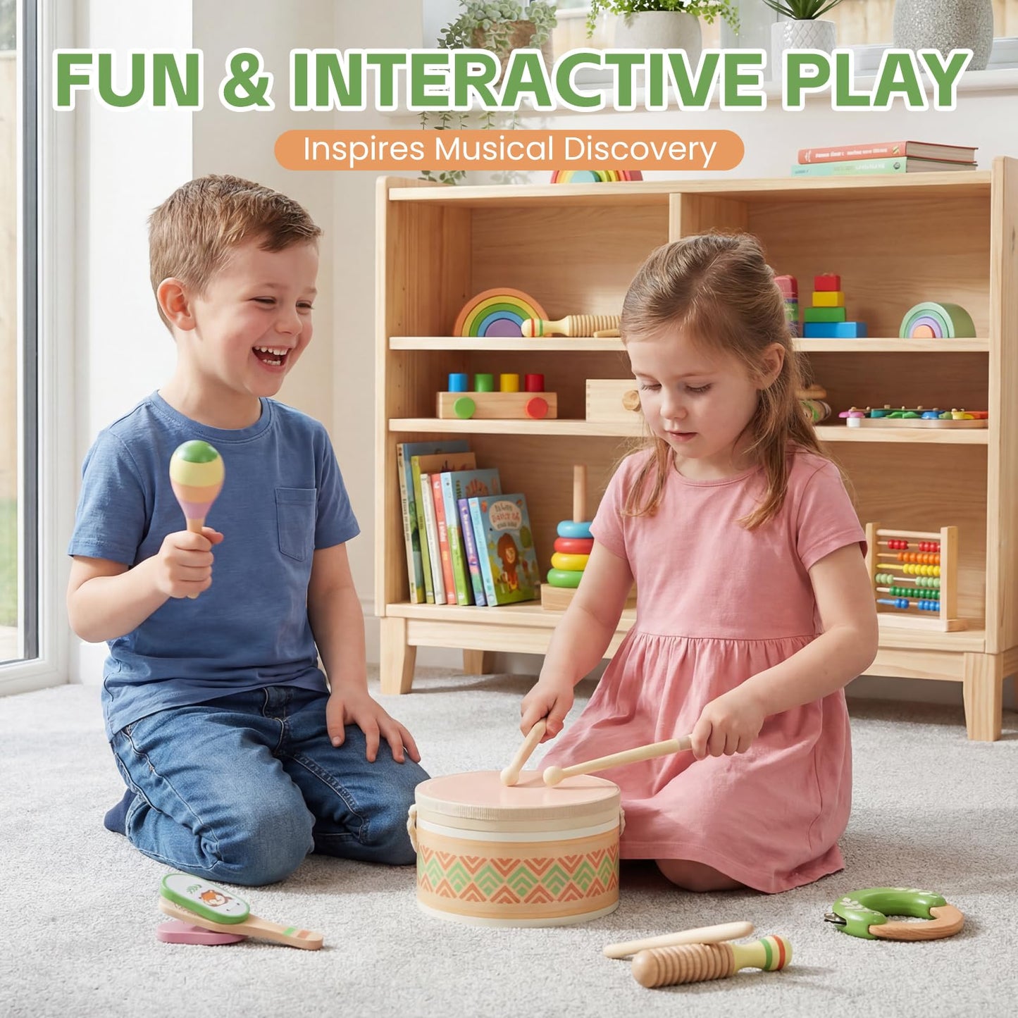 Drum Set for Kids - Toys for 2 3 Year Old Boy Birthday Gifts - Wooden Montessori Musical Instruments for Toddlers 2-4, Preschool Musical Toys with Drum for Kids Age 3-5