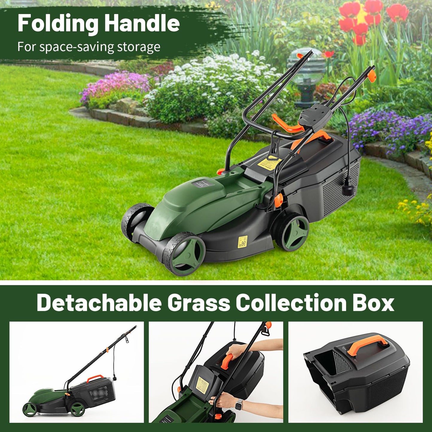 Goplus Lawn Mower, Electric Lawn Mowers with Grass Collection Box, 10 AMP Motor, 13" Cutting Deck, 3 Adjustable Cutting Positions, Walk-Behind Small Corded Lawnmower for Garden Farm Yard