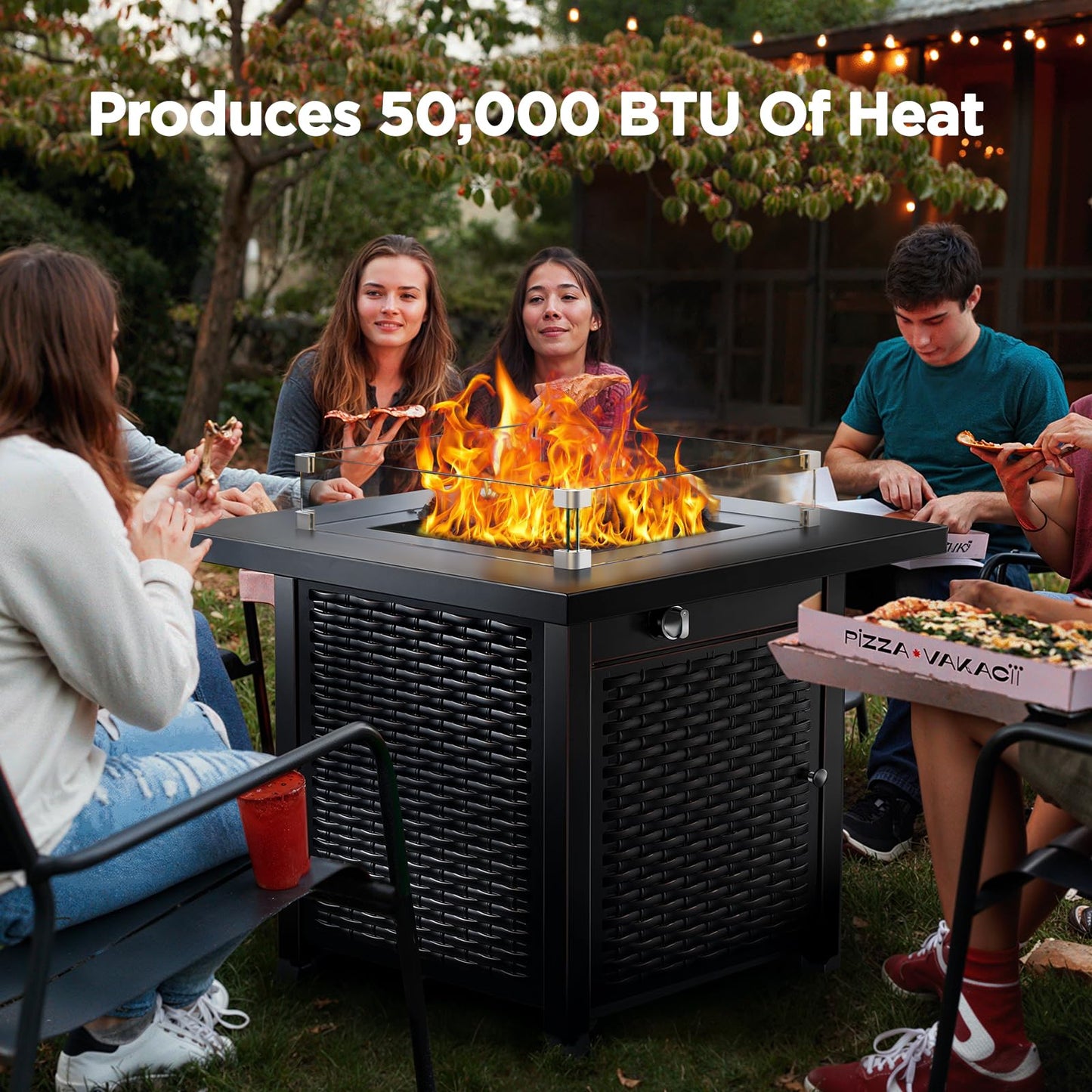 Ciays Propane Fire Pit, 28″ Outdoor Gas Fire Pit, 50,000 BTU Steel Fire Table with Glass Wind Guard, Lid & Lava Rock, Add Warmth and Ambience to Gatherings and Parties On Patio Deck Garden Backyard