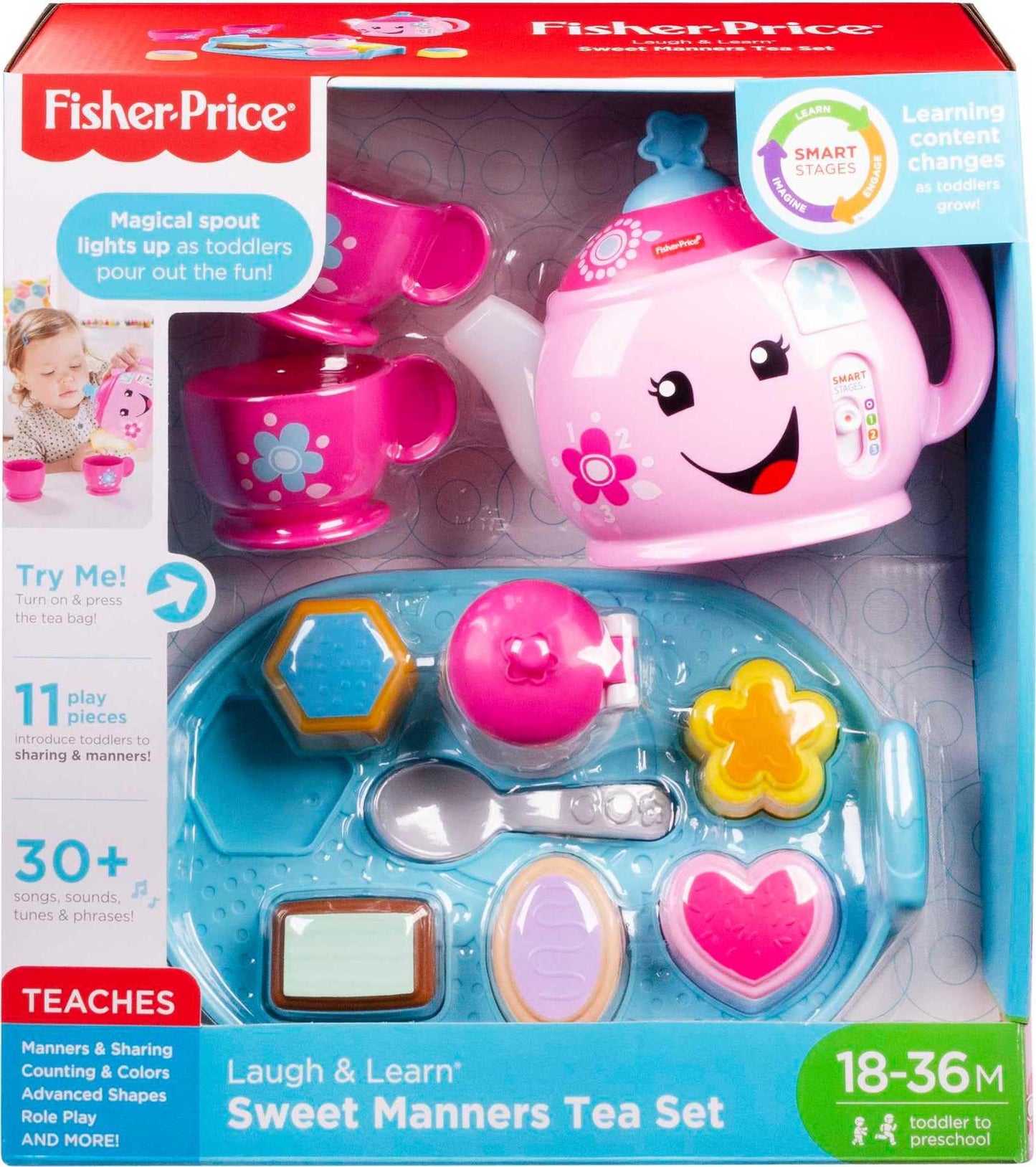 Fisher-Price Toddler Toy Laugh & Learn Sweet Manners Tea Set with Music & Lights for Educational Pretend Play Kids Ages 18+ Months