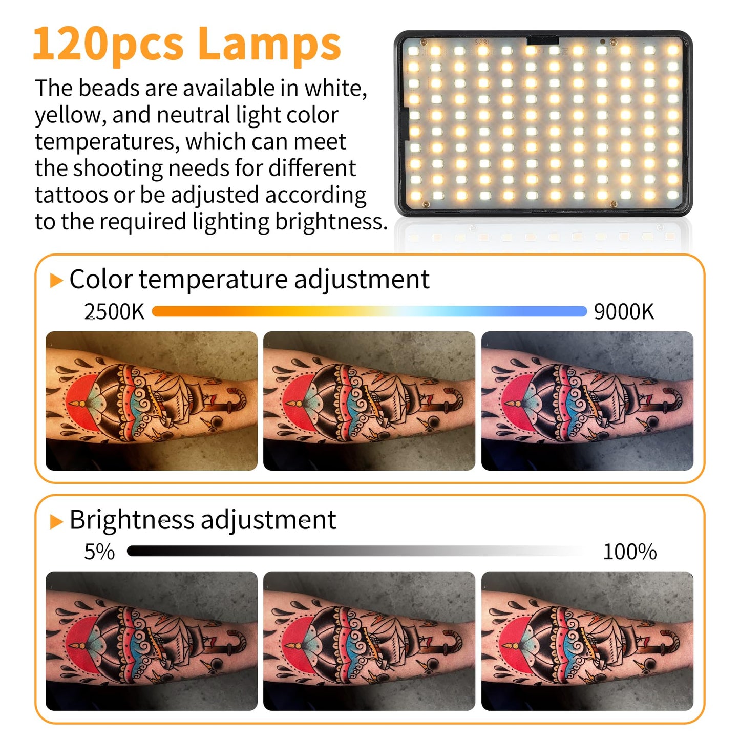 Tattoo Light Kits and120 LED Polarized Light for Tattoo Kit with 52 mm Polarized CPL Len, Tripod Stand, LED Tattoo Lamp, Multi-Function Clip,iPad Clip Remove Glare for Taking Tattoo Photos and Live St