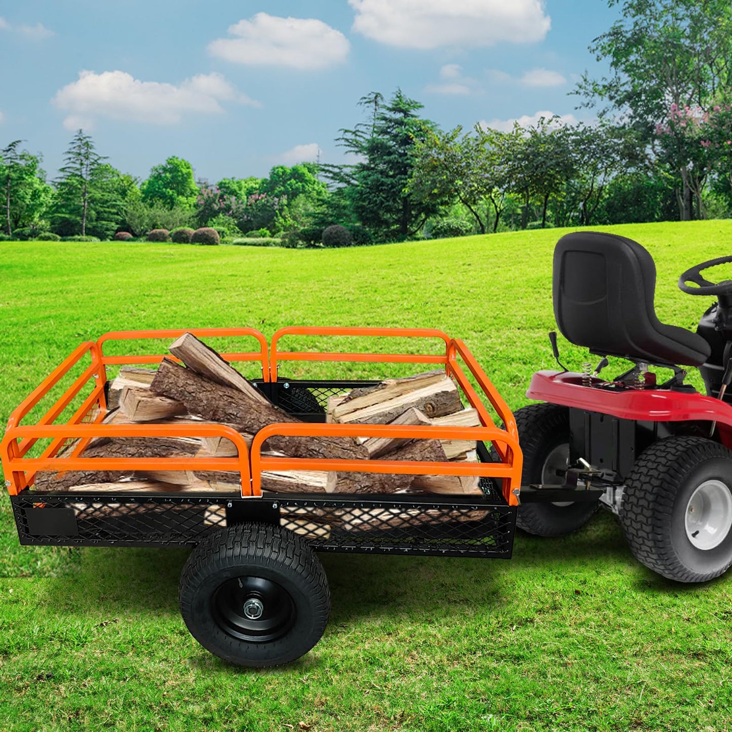 1500LB Steel Dump Cart with All-Terrain Tires & Foot-Pedal Dumping, Heavy Duty Utility Trailer for Yard, Garden, and Construction Use, Compatible with ATV and Tractor