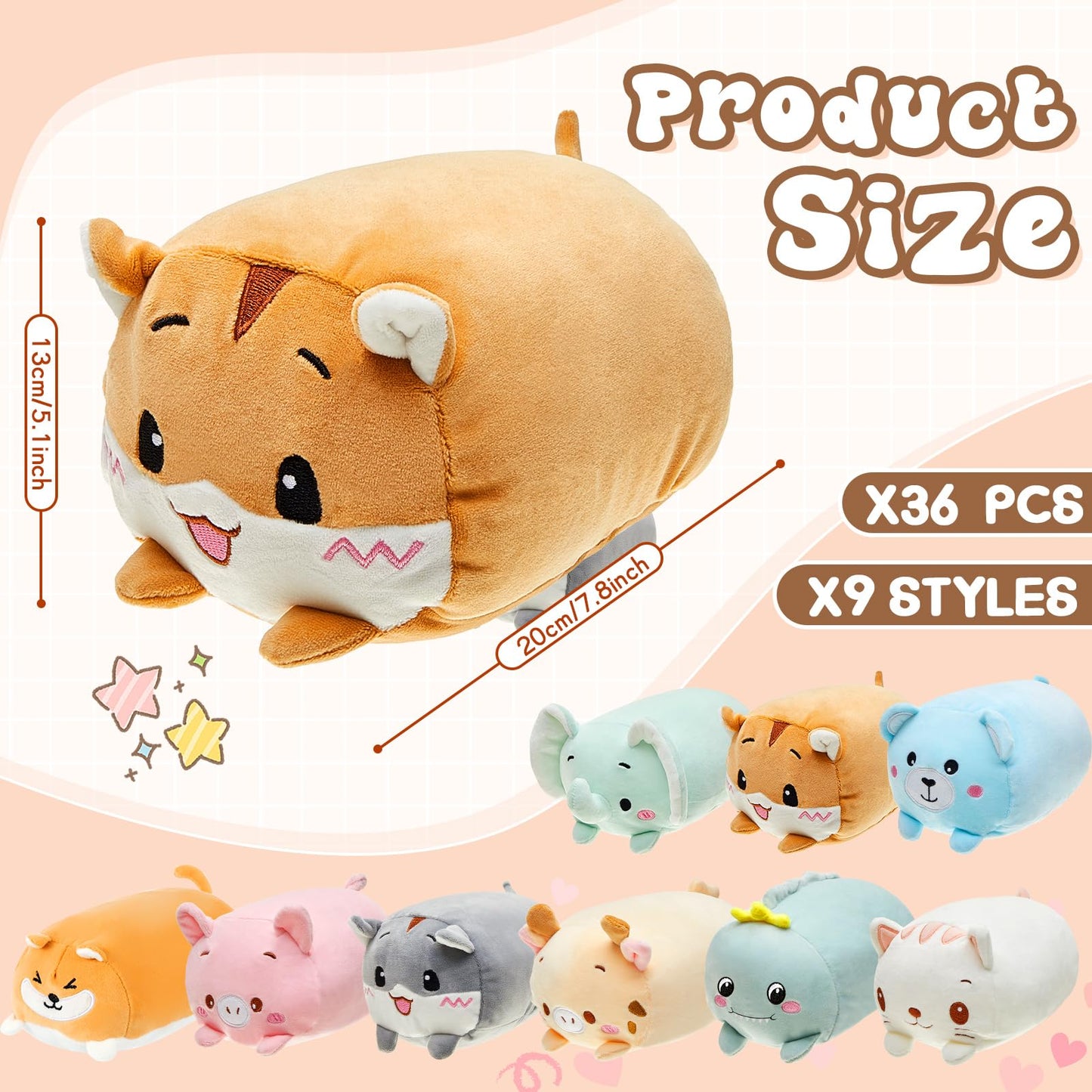 Leitee 18 Pcs Stuffed Animals Plush Bulk 8 Inch Cute Plushies Toys Plush Pillow for Boys Girls Birthday Gifts Box Toys for Classroom Prize Kids Party Favors Valentines Gifts in Bulk (Cute Animal)