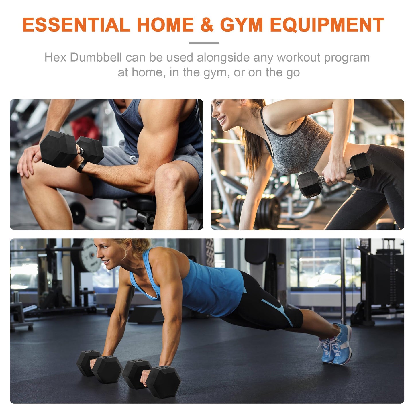 Fitvids 100LB Rubber Encased Hex Dumbbell Weight Set Contoured Handle for Muscle Toning, Strength Building & Full Body Workout