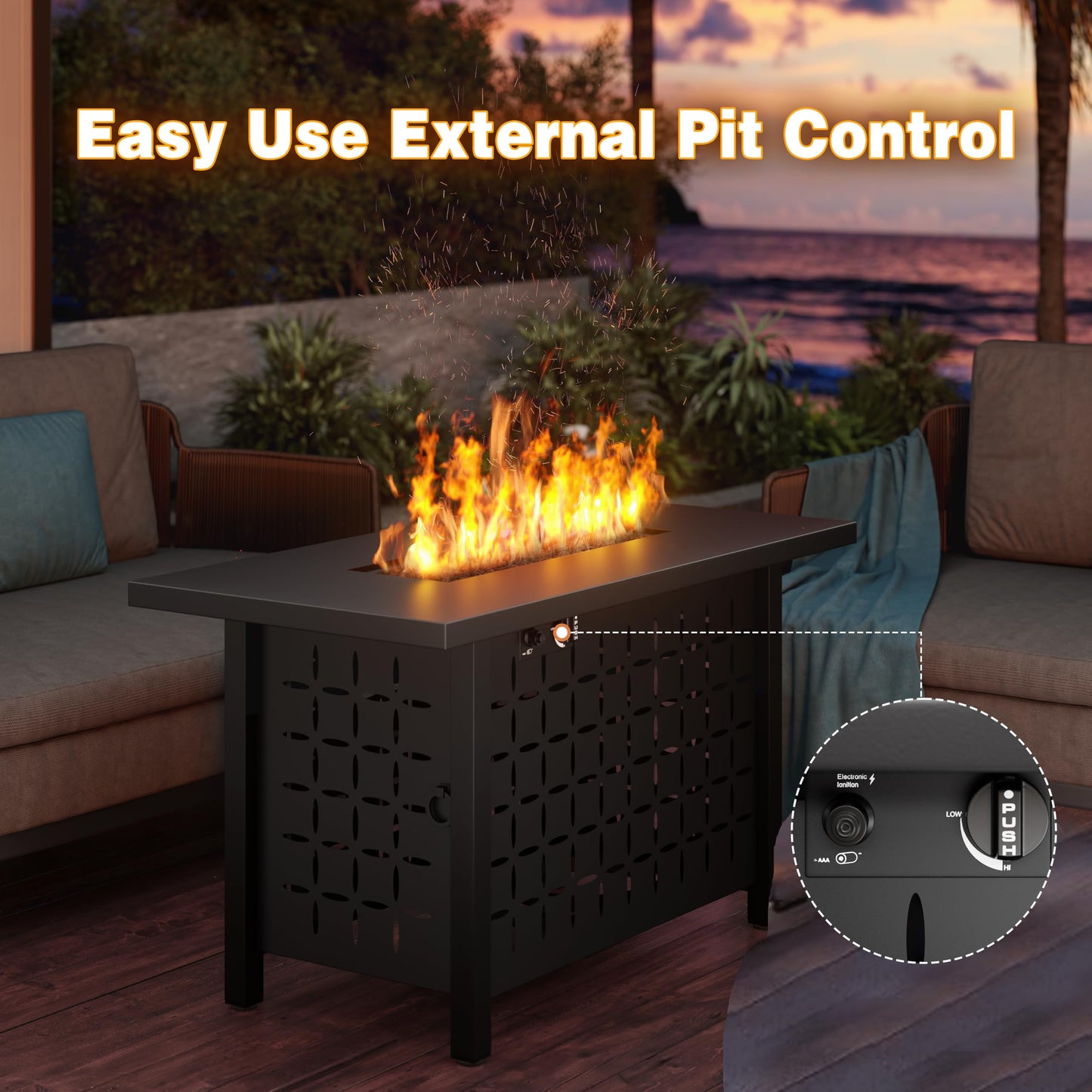 JAMFLY 43in Propane Fire Pit Table, Outdoor Gas Fire Pit for Patio, 50,000 BTU with Lava Rocks, Waterproof Cover, and Lid, Perfect for Cozy Gatherings & Relaxing Outdoor Parties