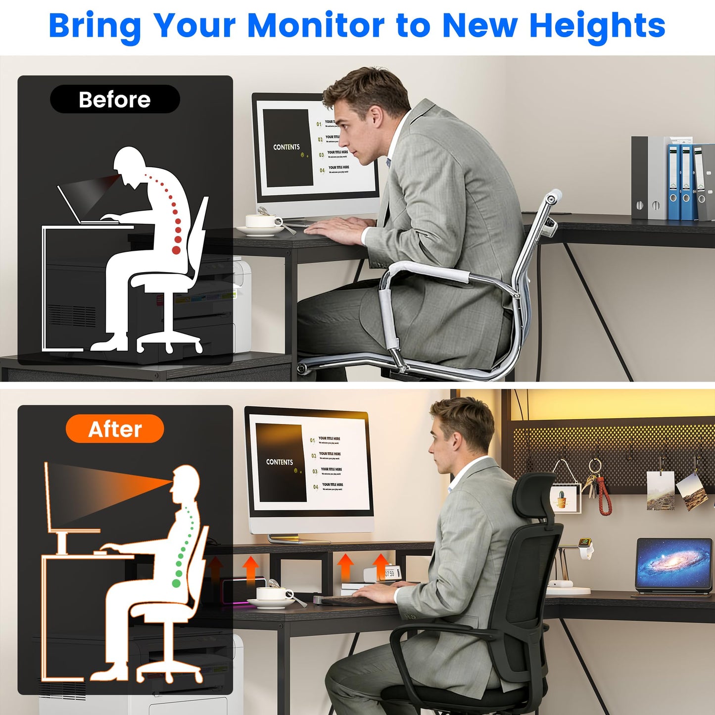 kepptory L Shaped Gaming Desk with DIY Pegboard, Home Office Computer Desk with Raised Display Stand, 2 Drawers and LED Glass Cabinets, Corner Desk with Printer Desktop&Power Outlet, Black