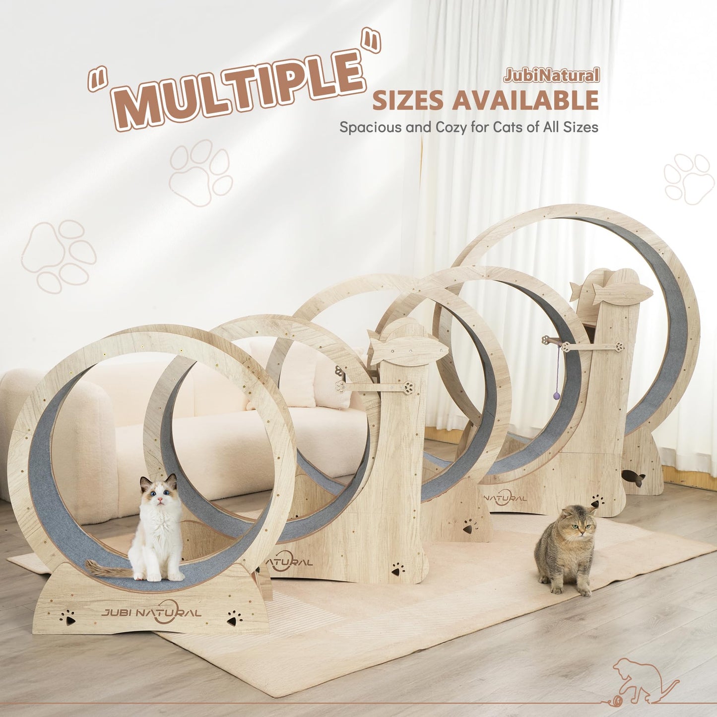 Cat Exercise Wheel, 43" Cat Running Wheels for Indoor Cats with with Locking Mechanism, Cats Treadmill Wheels with Scratching Board and Teaser Toy, Cat's Weight Loss and Health