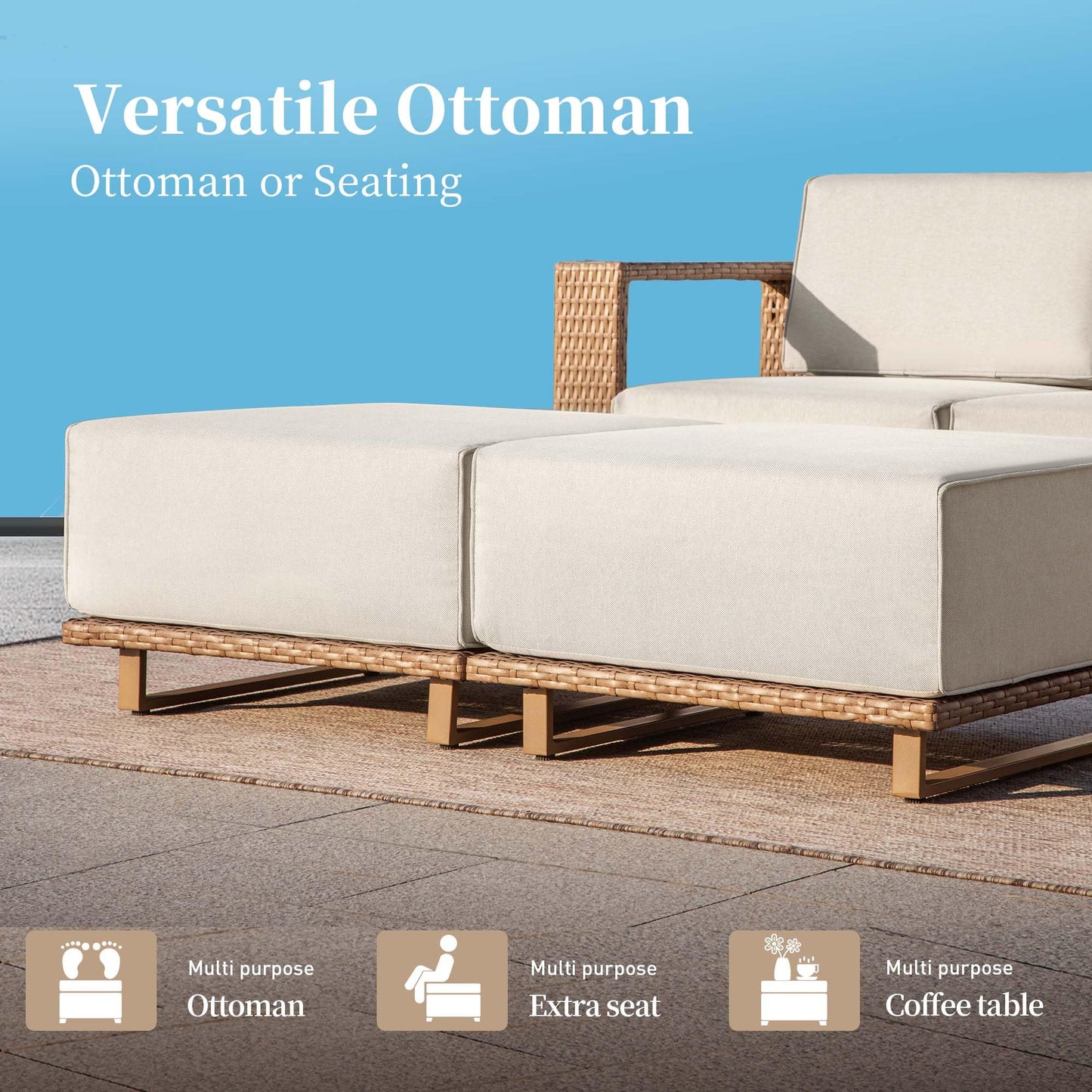 SUNSHINE VALLEY Sectional Outdoor Patio Furniture,U Shaped Rattan Wicker Sectional Sofa with 10''Ultra-Thick Cushions,All Weather Patio Conversation Set for Lawn Garden Backyard,Beige
