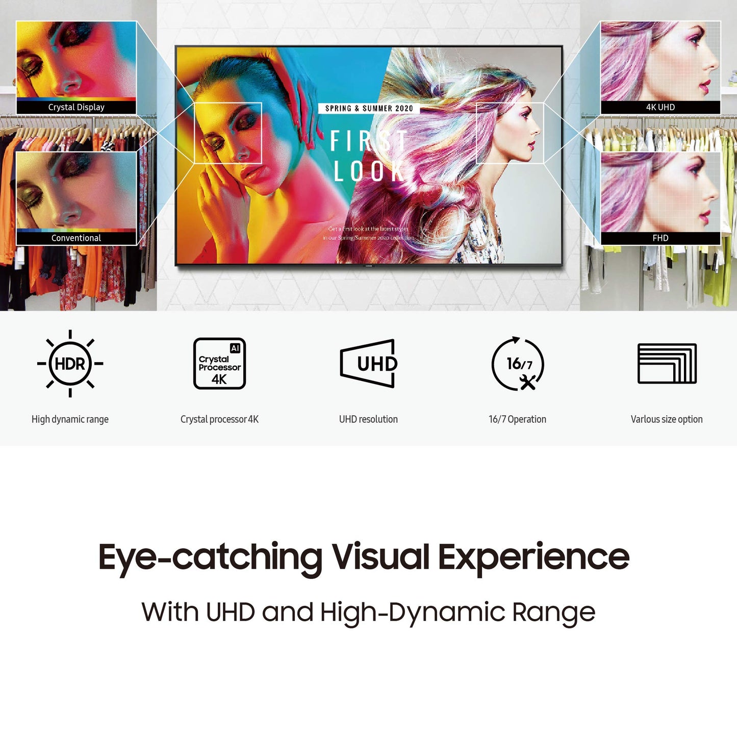 Samsung 65-Inch BE65T-H Pro TV | Commercial | Easy Digital Signage Software | 4K | HDMI | USB | TV Tuner | Speakers | 250 nits, Black