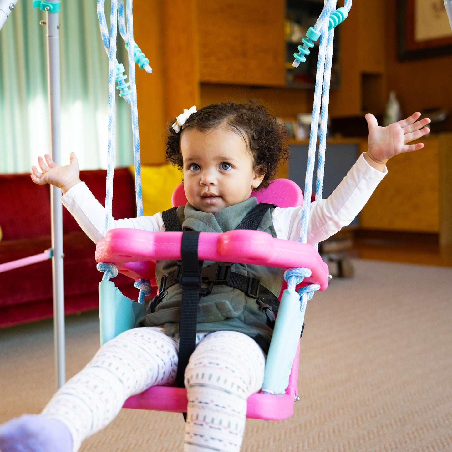 Sportspower FNS-003 My 1st Toddler Swing: Heavy-Duty Baby Indoor/Outdoor Swing Set with Safety Harness, Capacity - up to 50 lbs, Pink/Pale Green