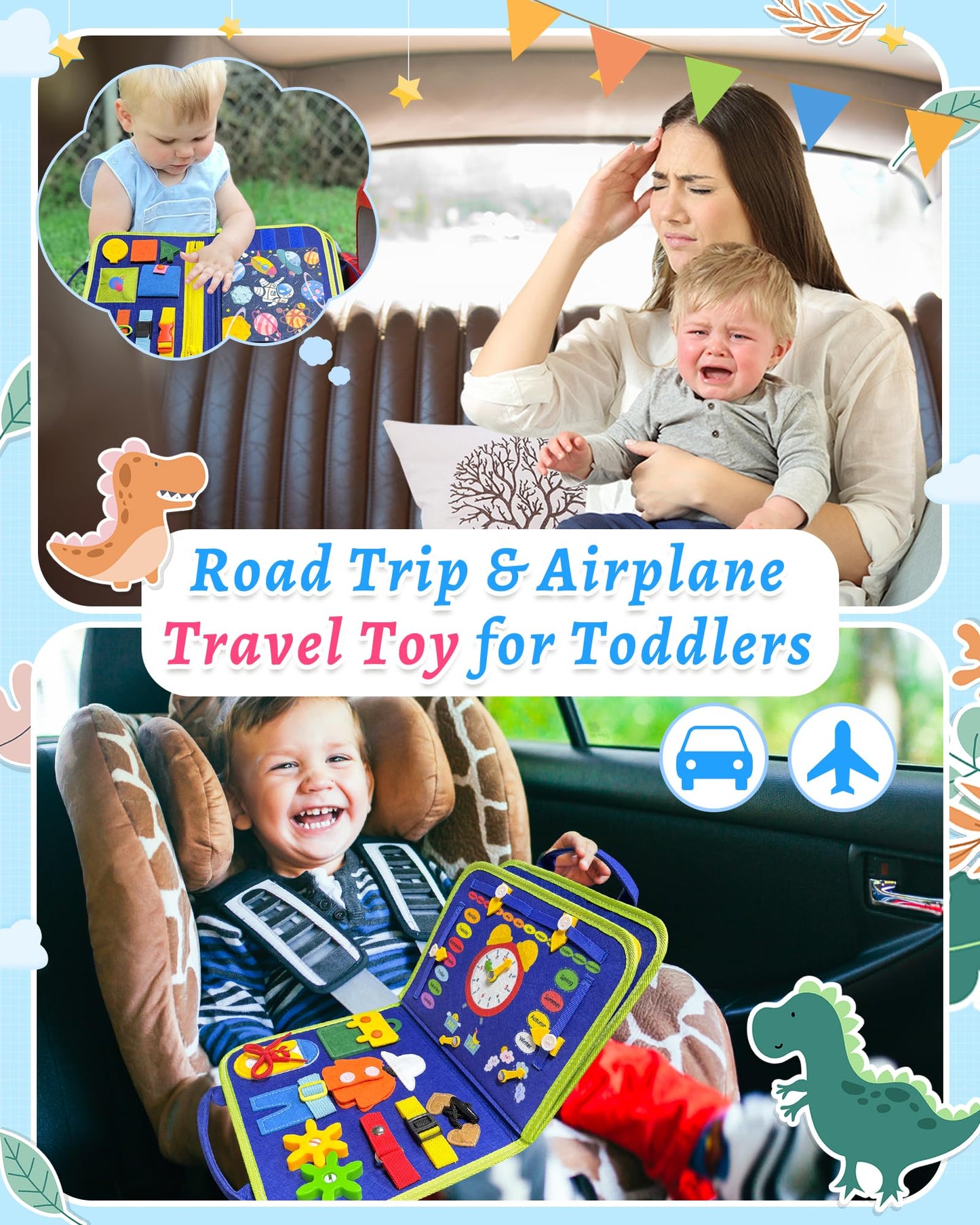 Exorany Busy Board Montessori Toys for Toddler Boys & Girls Birthday Gifts, Sensory Toys for Toddlers, Educational Travel Preschool Toddler Activities Learning Fine Motor Skills